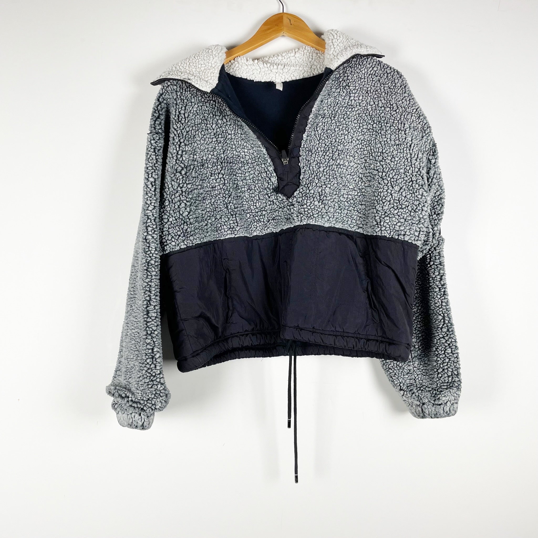 Free People x FP Movement BFF Fleece Half Zip Pullover Sweater Black Gray Small