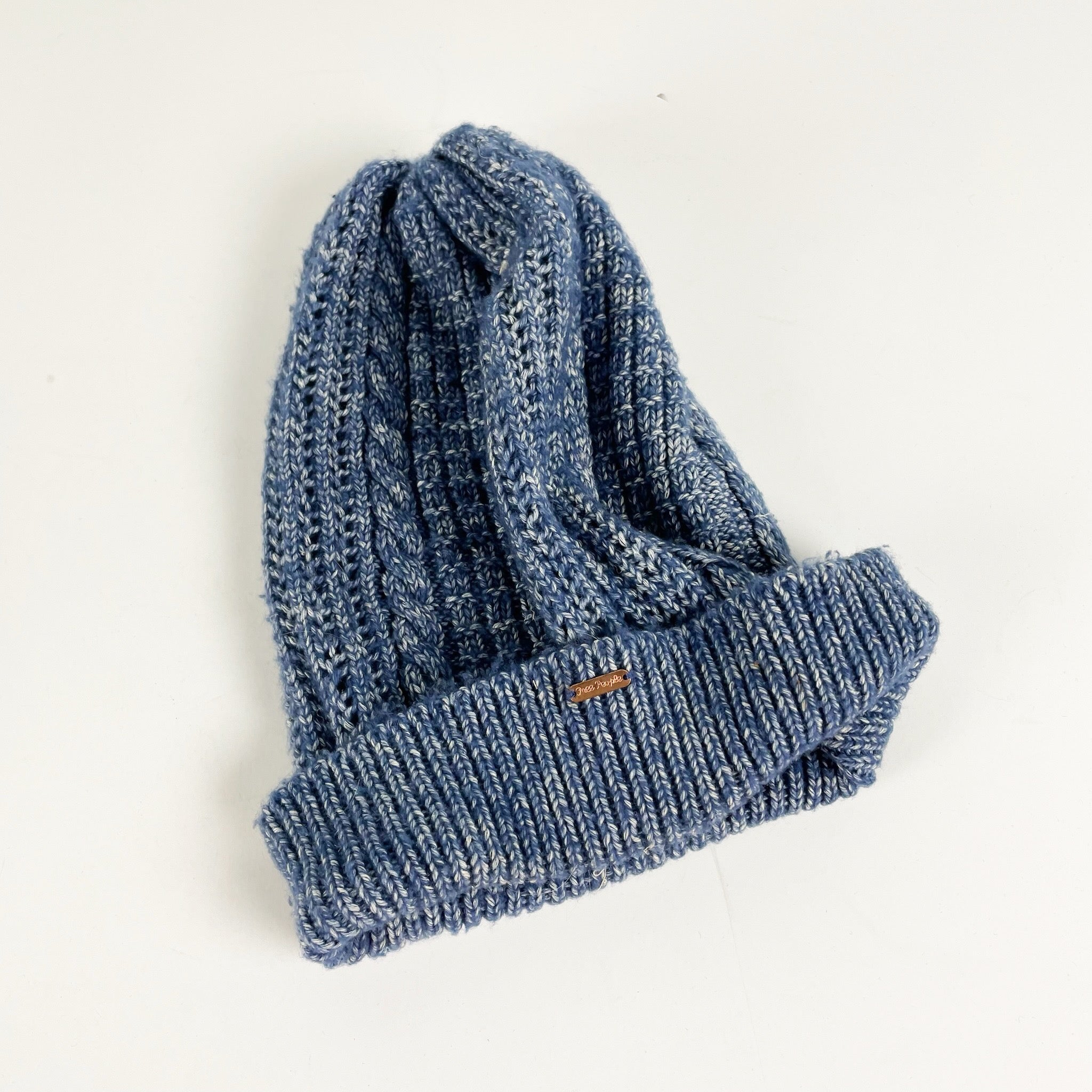 Free People Chunky Cable Knit Stretch Beanie Hat Blue