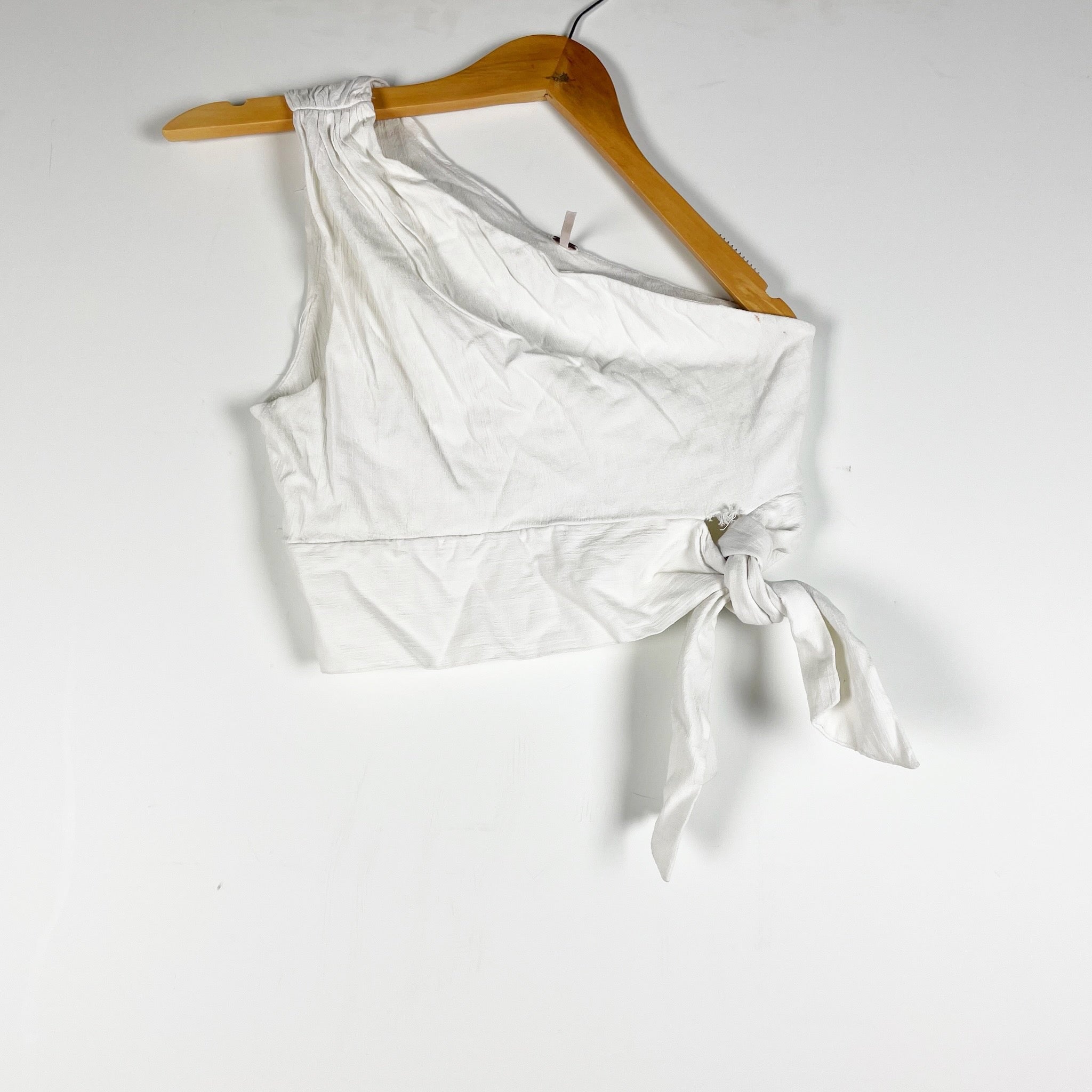 Free People Carmen One Shoulder Twist Tie Knot Tank Crop Top White Small
