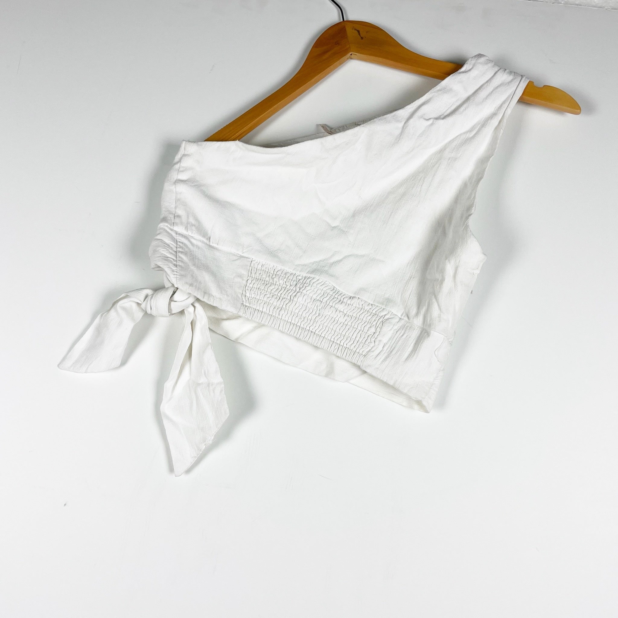 Free People Carmen One Shoulder Twist Tie Knot Tank Crop Top White Small