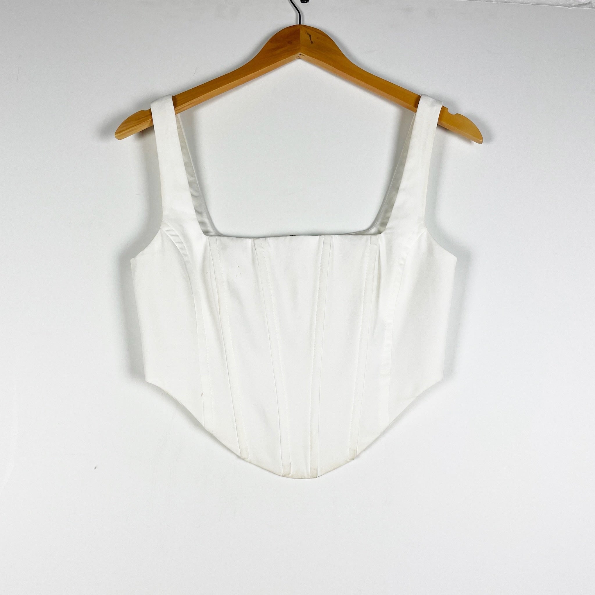 Lovers And Friends Bardot Fitted Corset Ribbed Square Neck Crop Tank Top White S