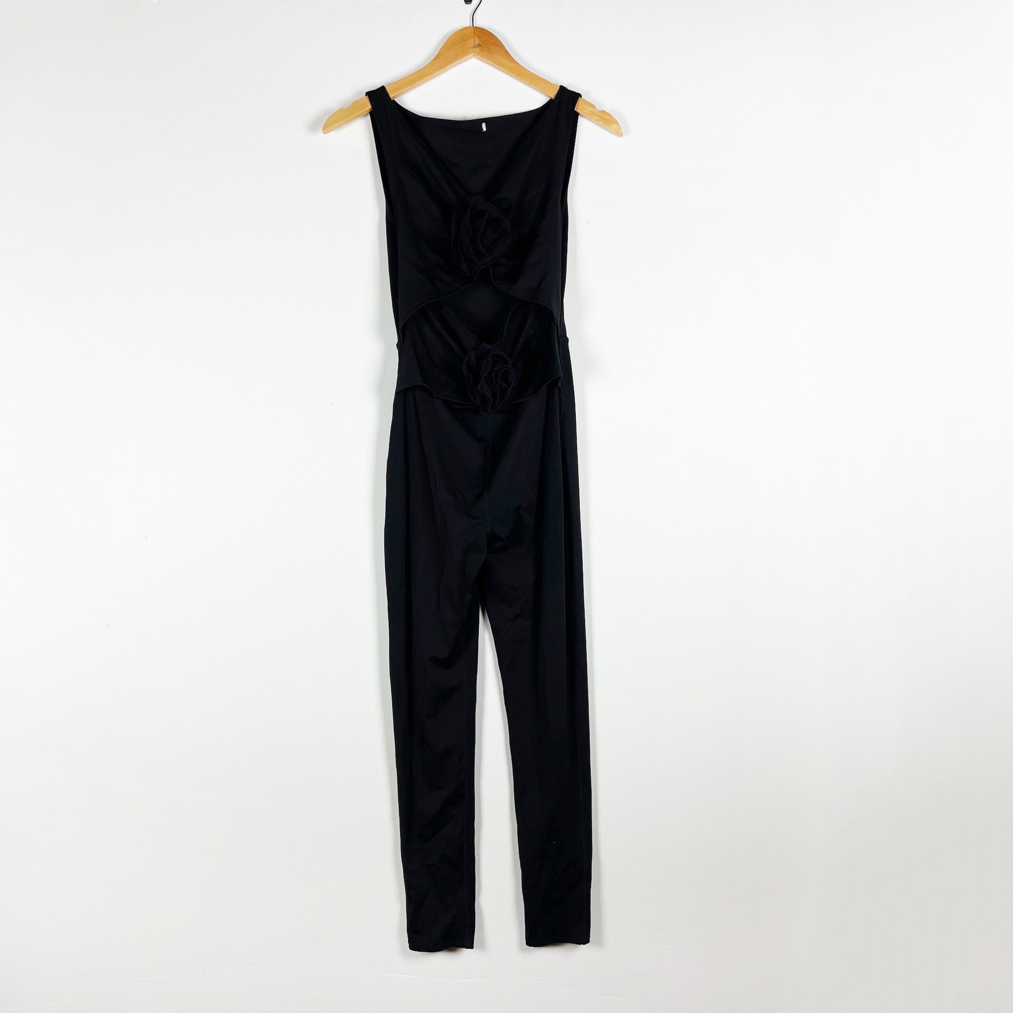 Free People Rosette Floral Applique Cut Out Stretch Knit Sleeveless Jumpsuit S