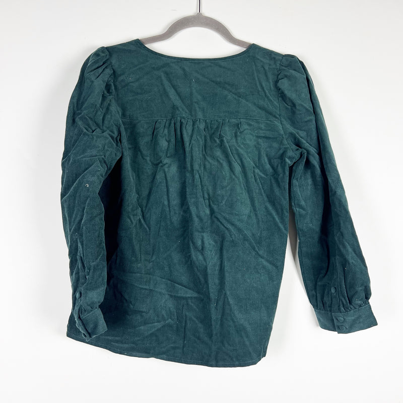 NEW Madewell Kinston Corduroy Velvet Side Button Long Sleeve Wrap Top Green XS