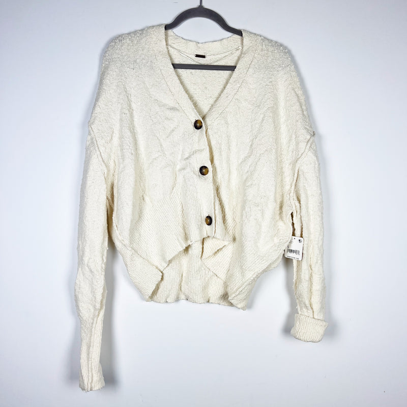 NEW Free People Found My Friend Cotton Knit Stretch Cardigan Sweater Cream Small