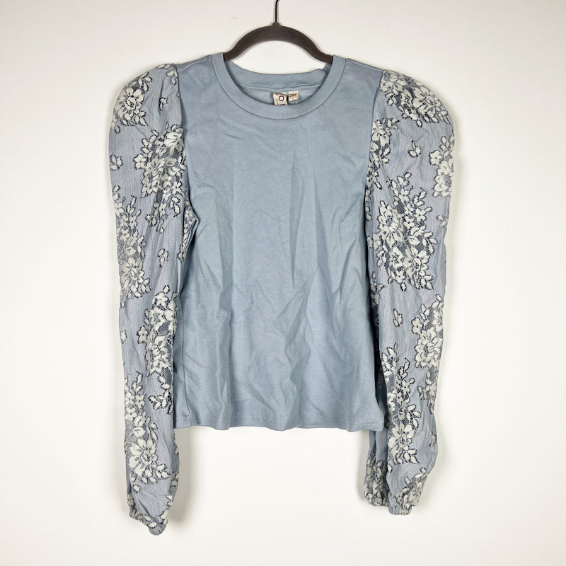 NEW Dolan Anthropologie Puff Long Sleeve Floral Flower Lace Crew Neck Sweater S