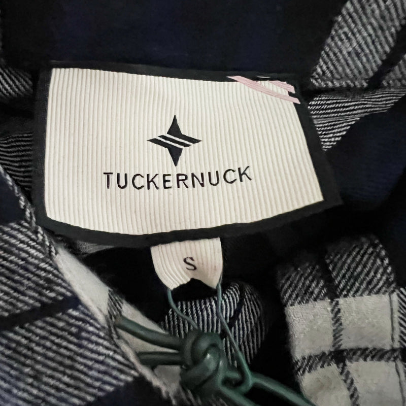 NEW Tuckernuck Saranac Cotton Flannel Navy Blue White Plaid Check Button Shirt S