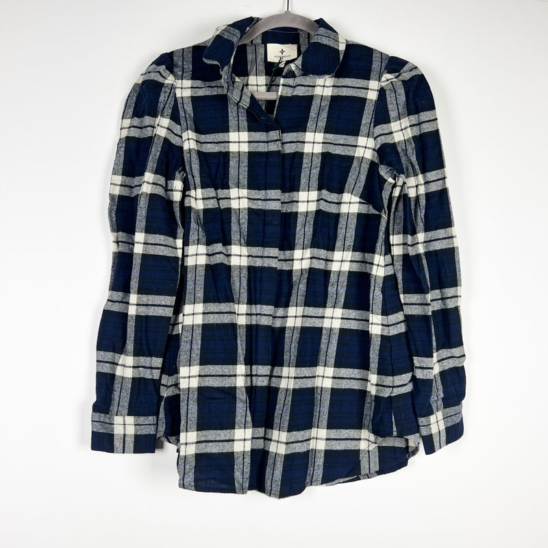 NEW Tuckernuck Saranac Cotton Flannel Navy Blue White Plaid Check Button Shirt S