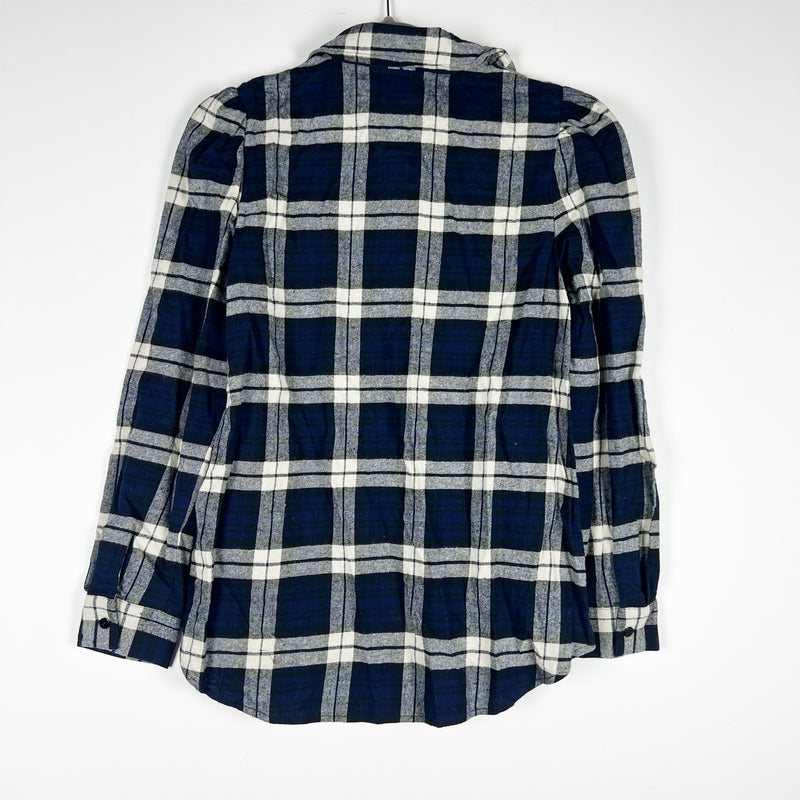 NEW Tuckernuck Saranac Cotton Flannel Navy Blue White Plaid Check Button Shirt S