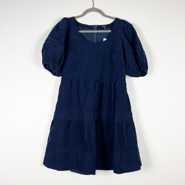 NEW Madewell Corduroy Velvet Velour Tiered Pullover Mini Dress Deep Indigo Small