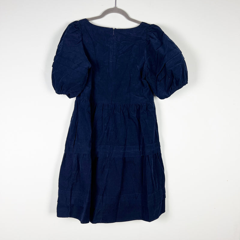 NEW Madewell Corduroy Velvet Velour Tiered Pullover Mini Dress Deep Indigo Small