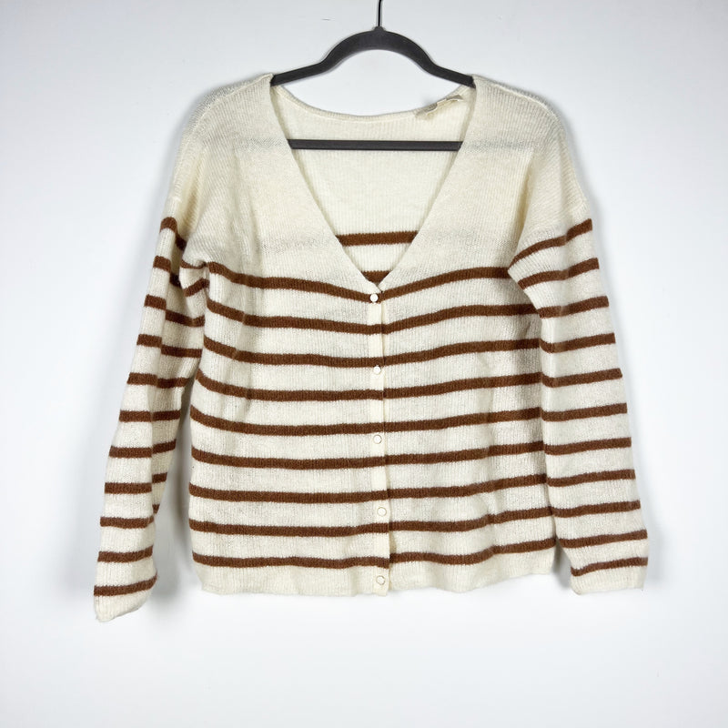 Sezane The Barry Super Kid Mohair Baby Alpaca Knit Stretch Ecru Camel Cardigan S