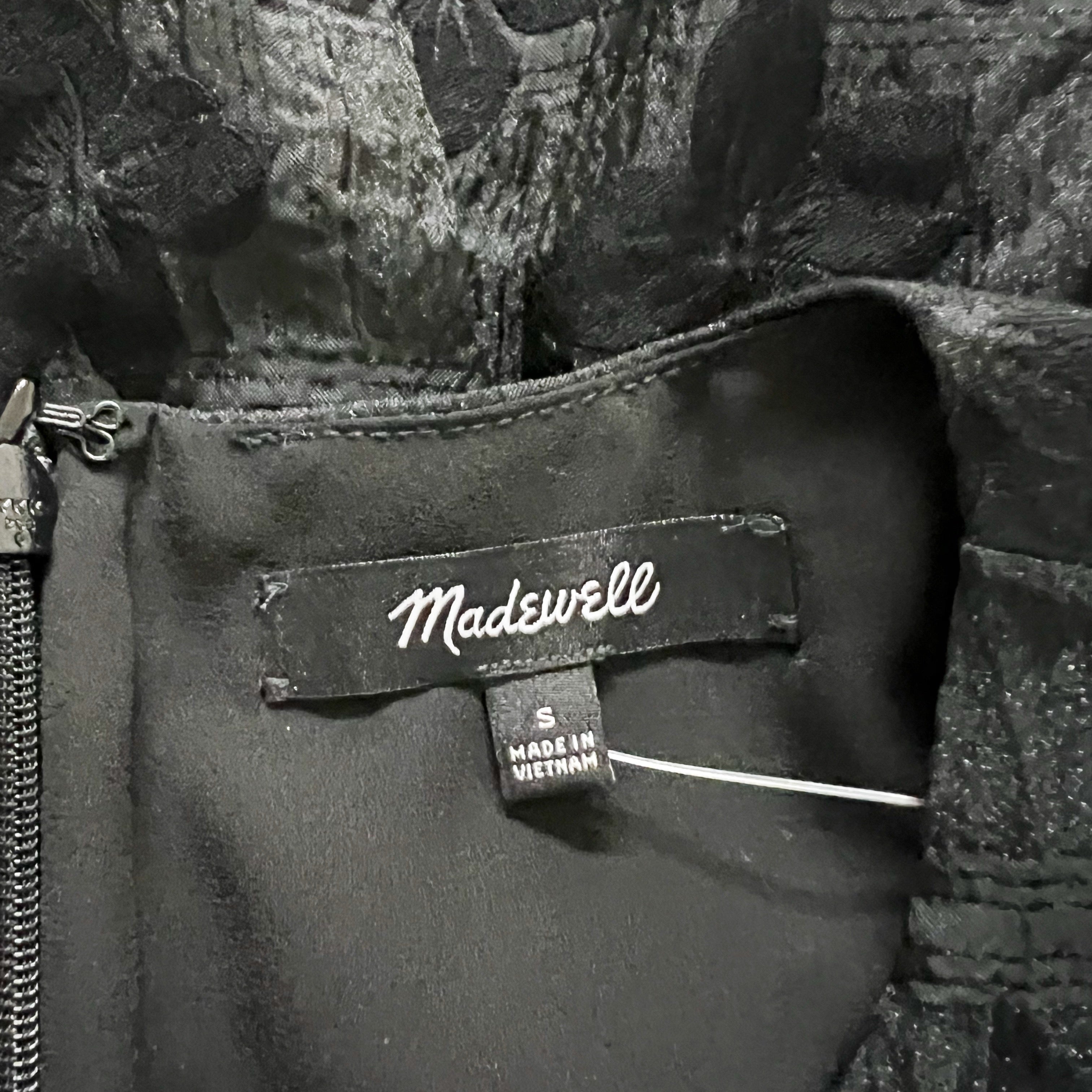 NEW Madewell Puff Sleeve Pleated Mini Dress In Floral Jacquard Print Black Small