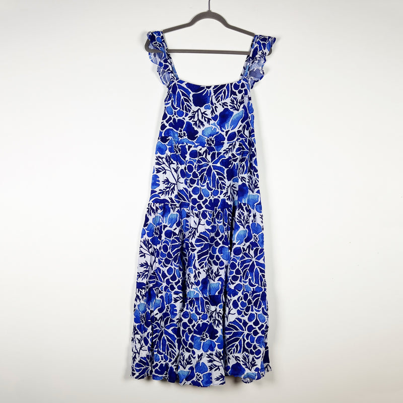 NEW Kenny Flowers The Napa Resort Blue White Floral Flower Print Maxi Dress M