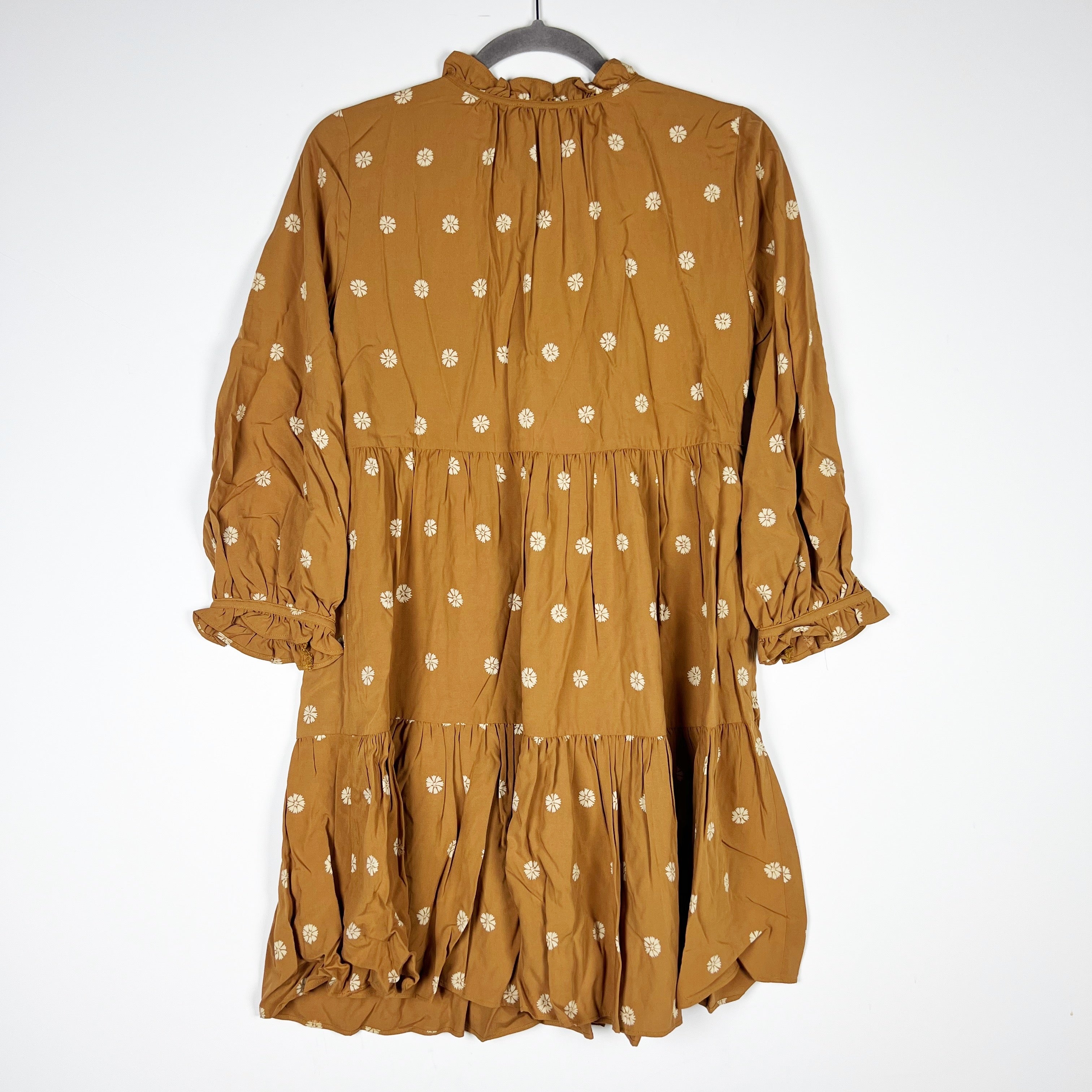 NEW Madewell Tie Neck Tiered Pullover Warm Hickory Floral Flower Print Dress XS