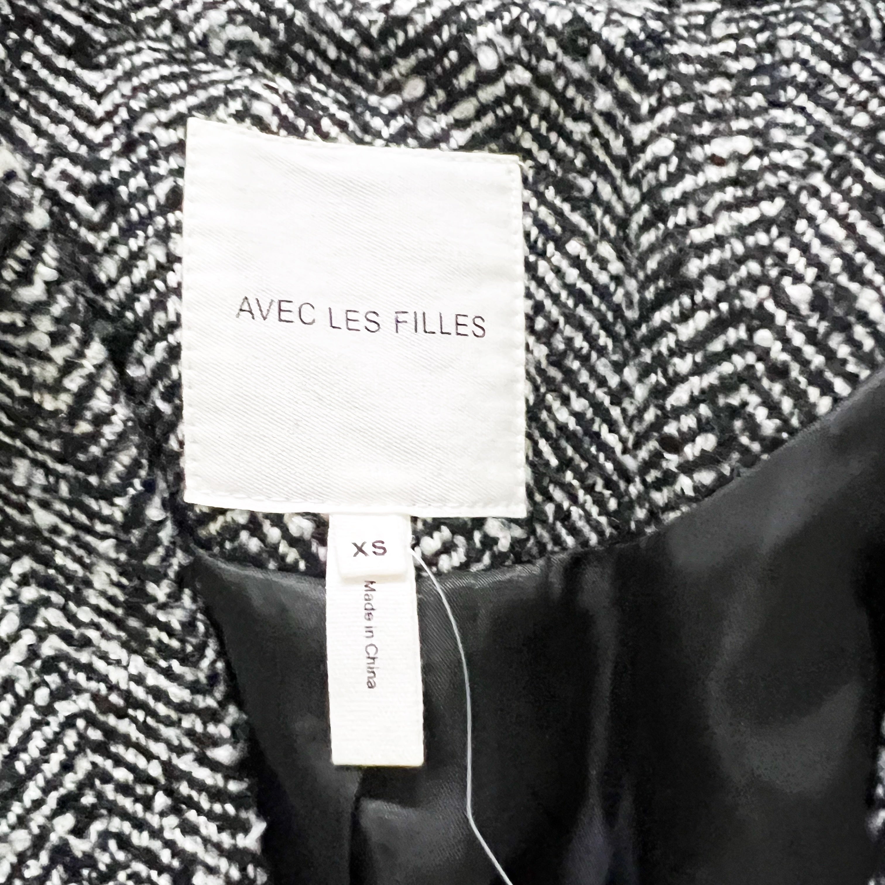 NEW Avec Les Filles Black White Woven Houndstooth Button Front Blazer Jacket XS