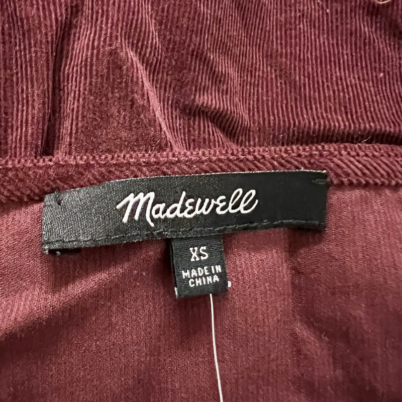 NEW Madewell Corduroy Velvet Short Puff Sleeve Wrap Top Blouse Dark Fig XS