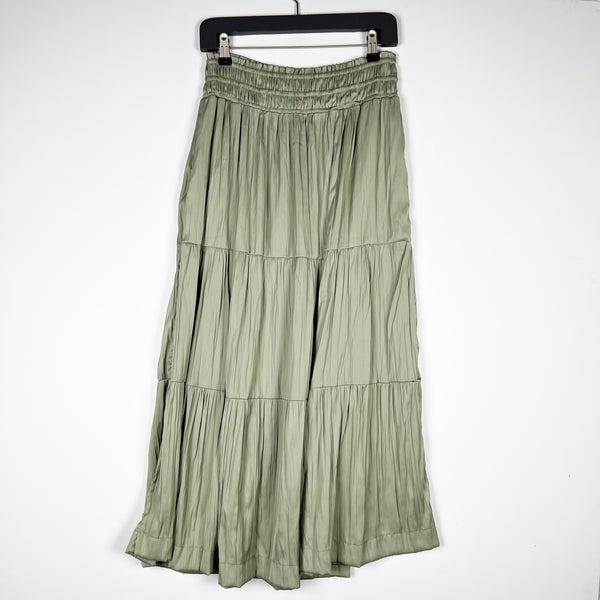 NEW Anthropologie The Somerset Smocked Stretch Waist Tiered Maxi Skirt Green S