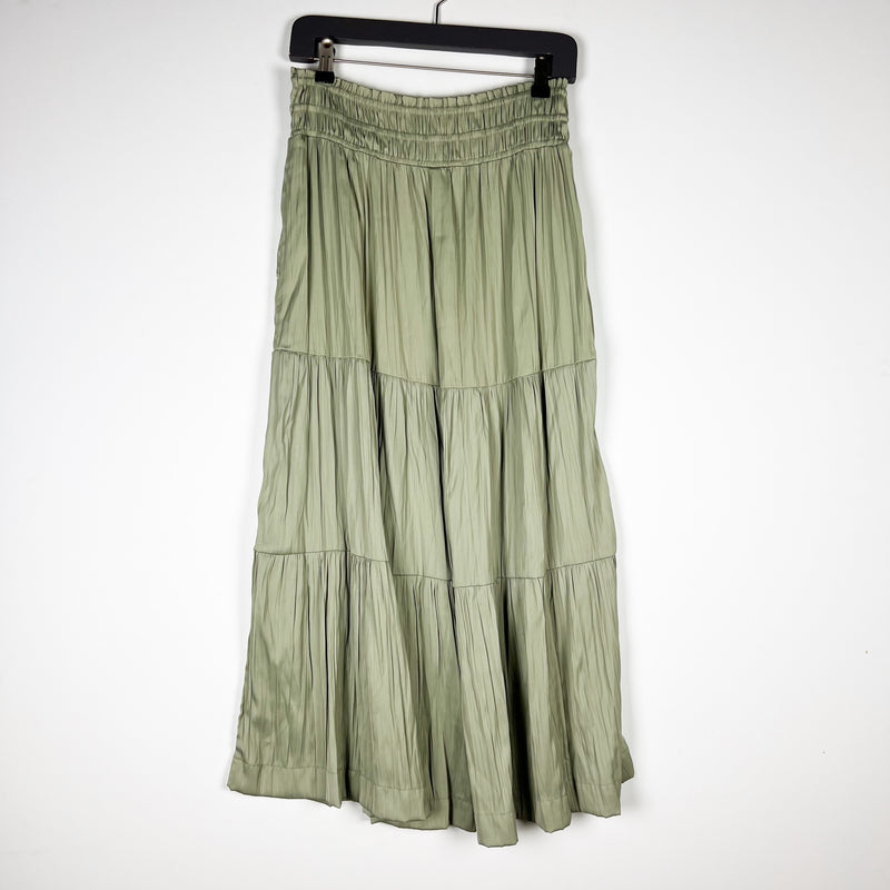 NEW Anthropologie The Somerset Smocked Stretch Waist Tiered Maxi Skirt Green S