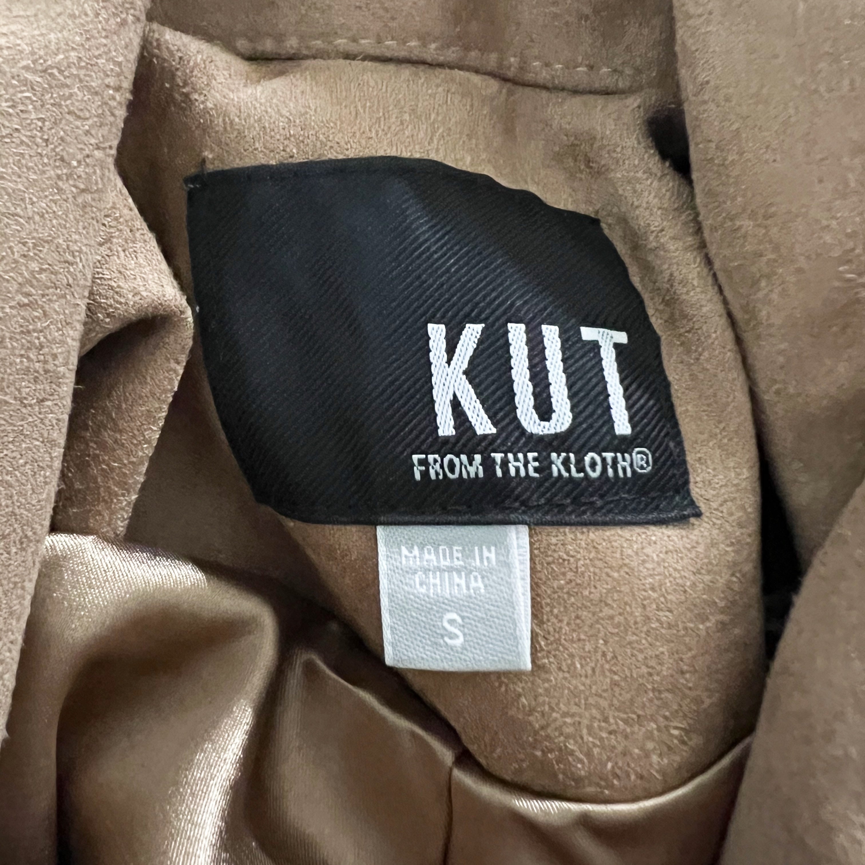 Kut From The Kloth Faux Vegan Suede Collared Moto Jacket Beige Brown Small