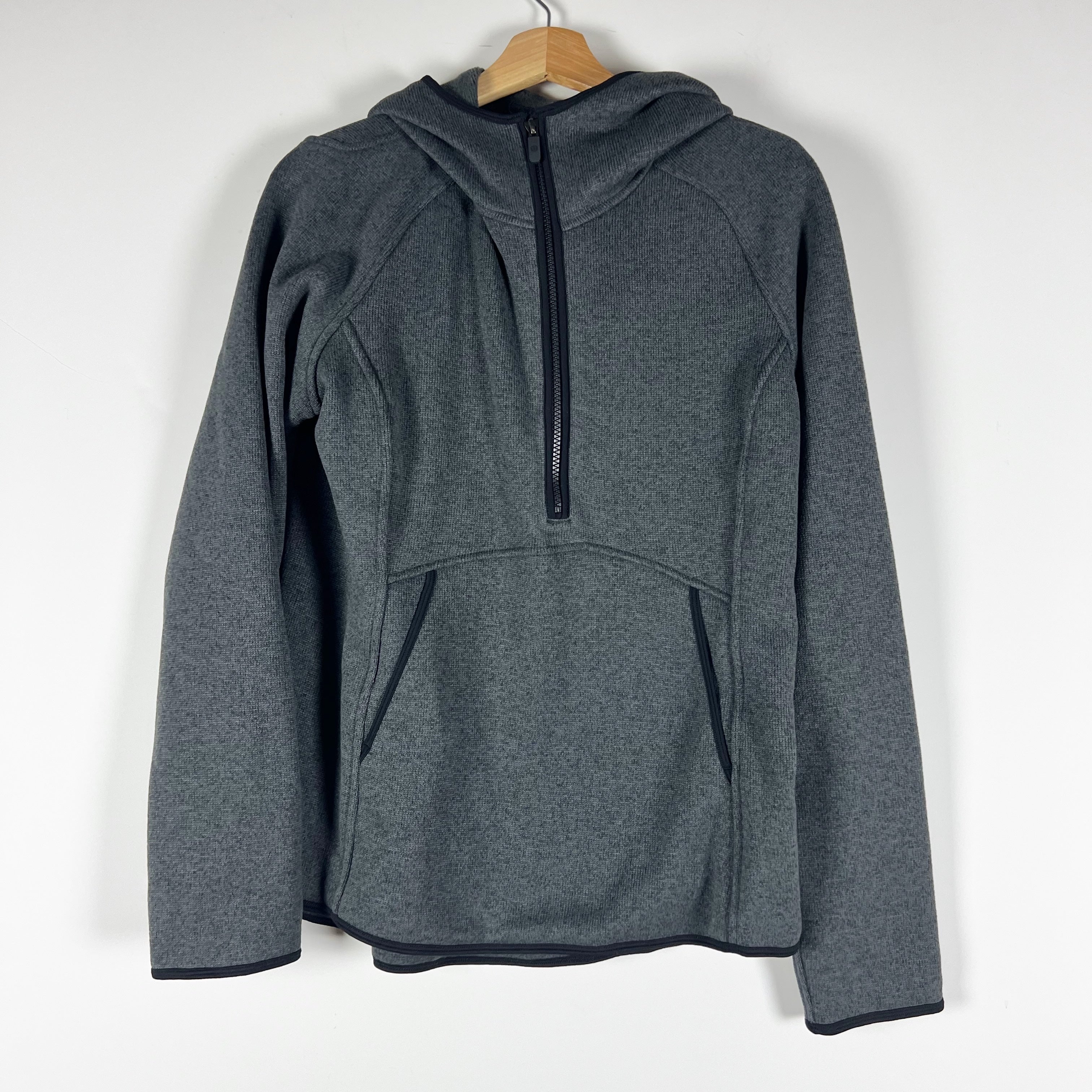 Lululemon Women's Fleece & Thank You Pullover Hooded Sweater Heathered Black 10