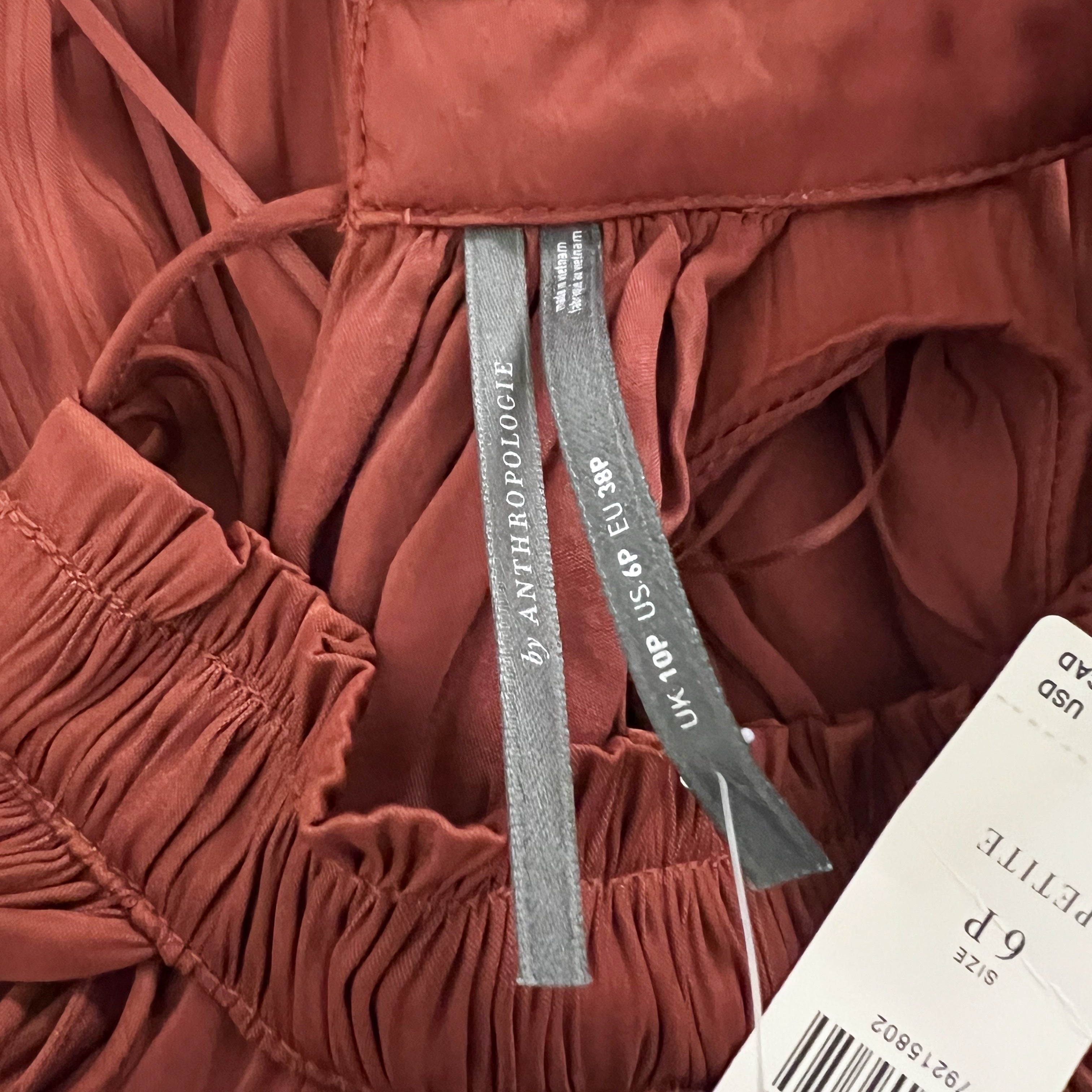 NEW Anthropologie Tiered Satin Halter Sleeveless Pullover Midi Dress Copper 6P