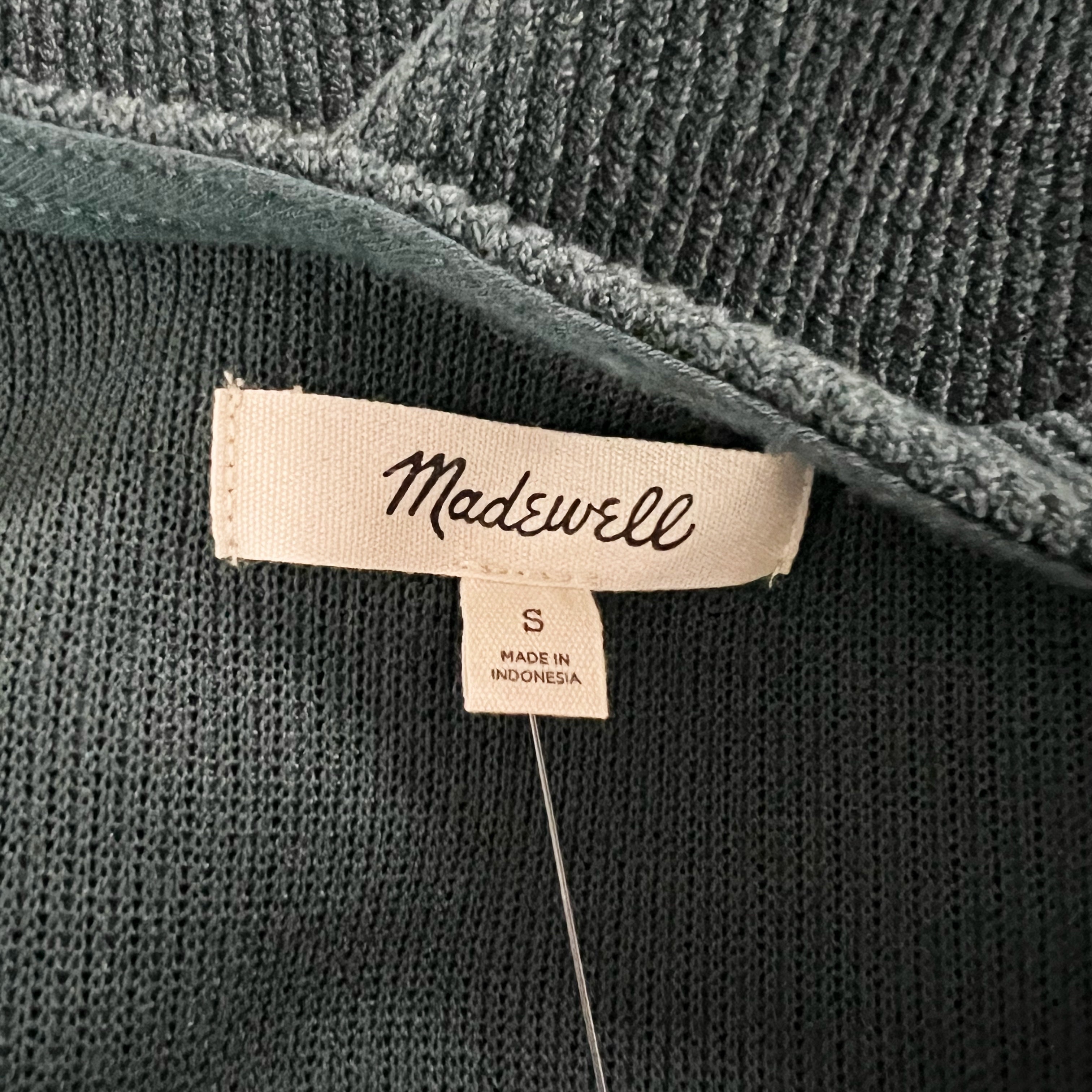 NEW Madewell Ottoman Rib Square Neck Long Sleeve Top Shirt Midnight Green Small