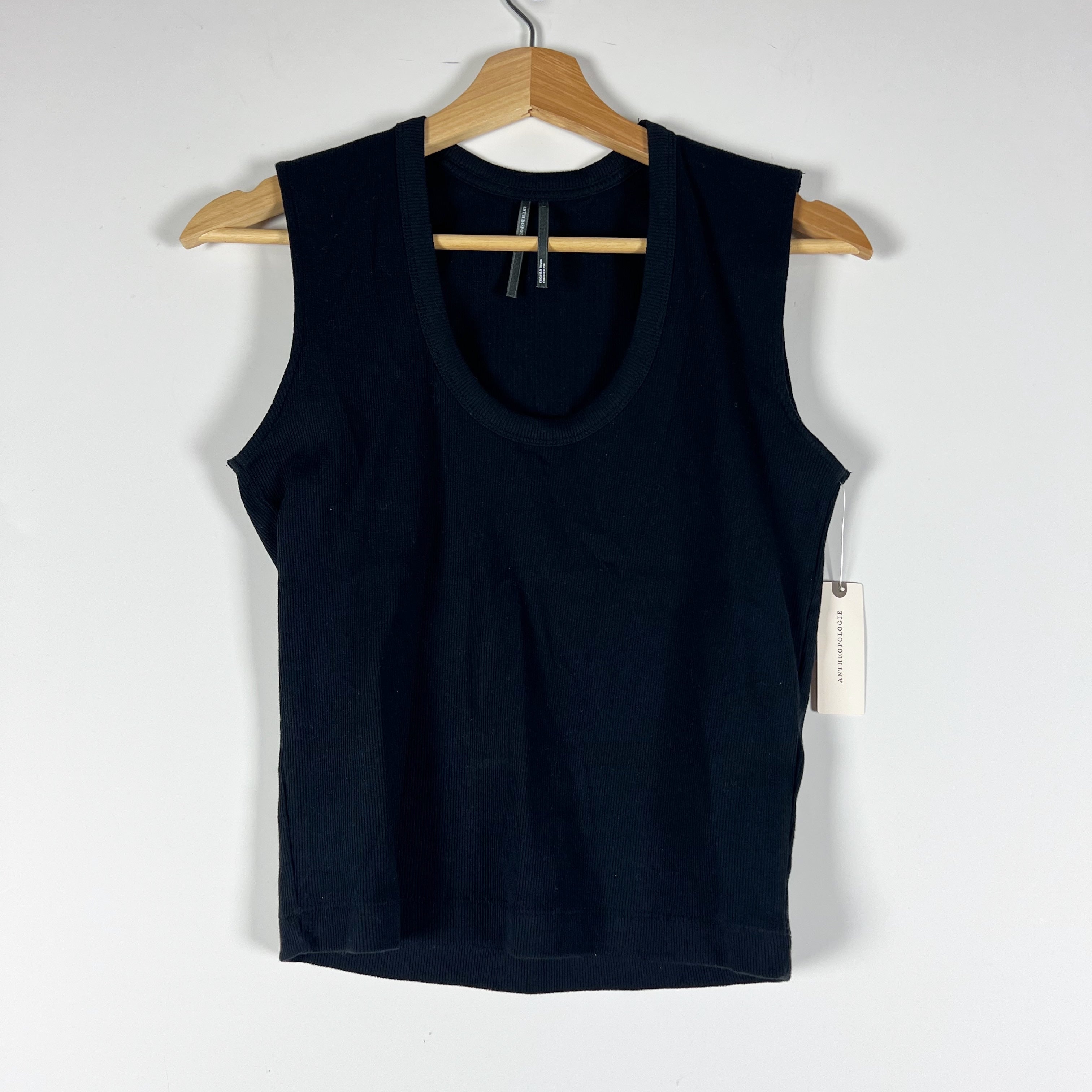 NEW Anthropologie Cotton Ribbed Knit Stretch Scoop Neck Sleeveless Muscle Tank S