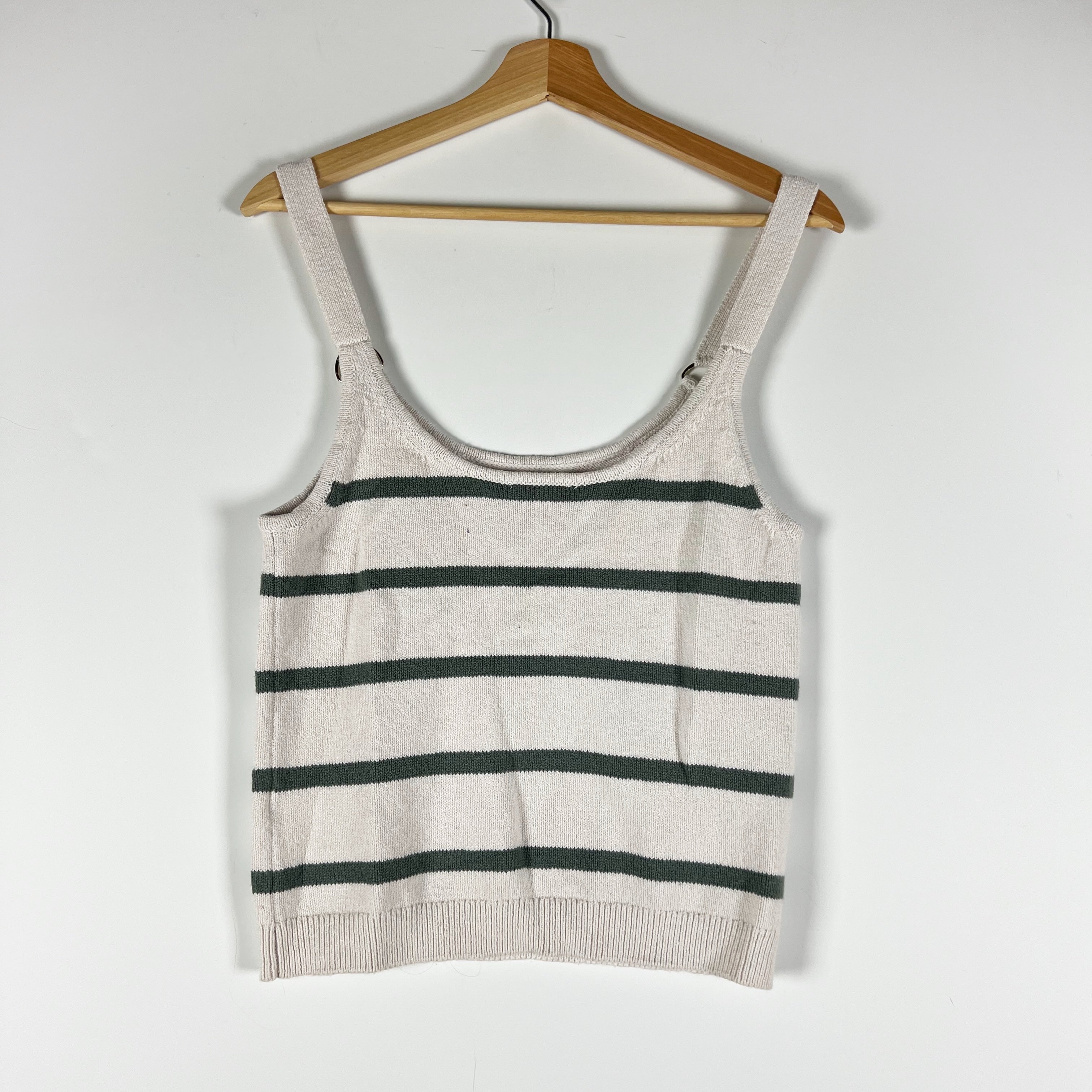NEW Splendid Daphne Stripe Cotton Blend Knit Stretch Sweater Tank Green Ivory S