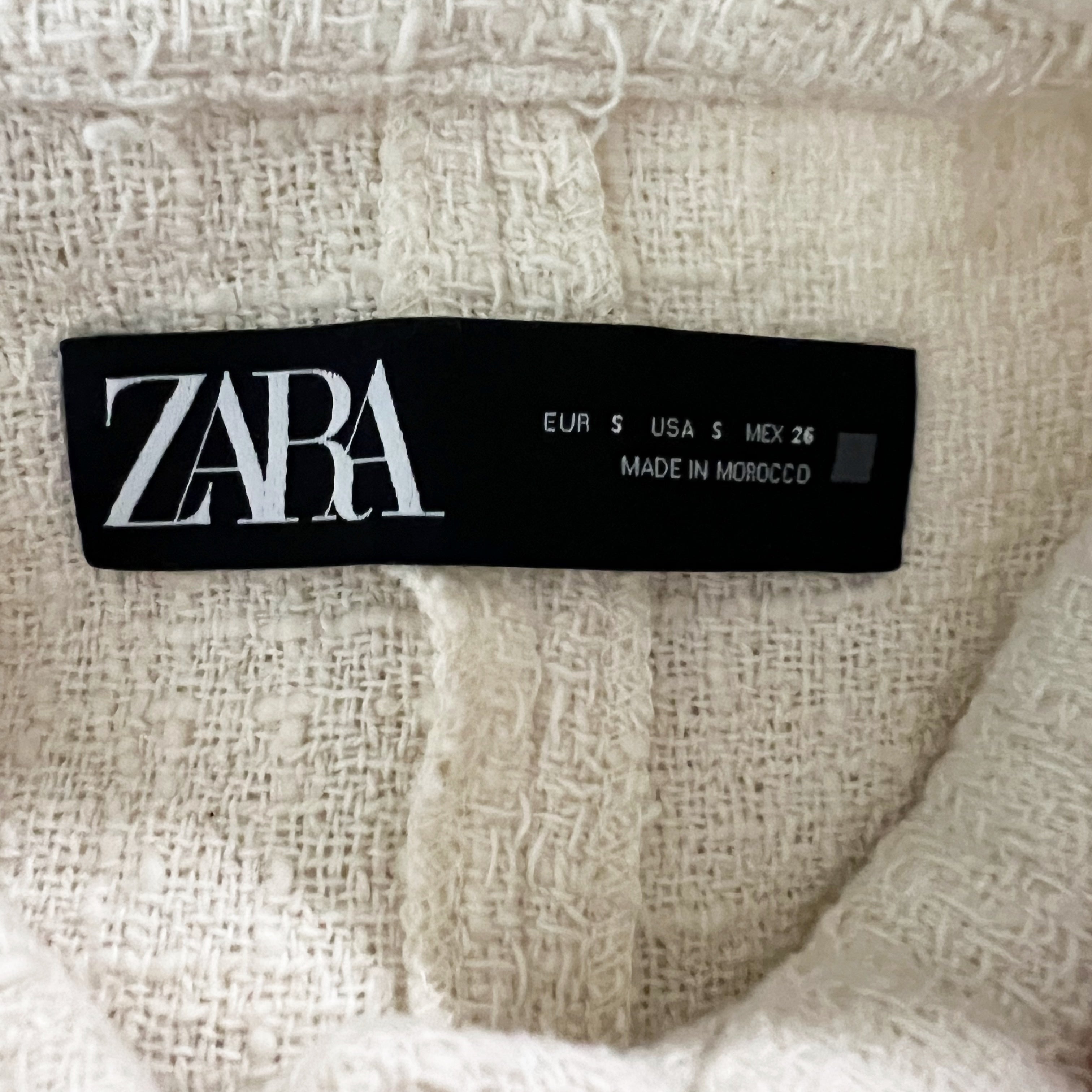 NEW Zara Tweed Boucle Woven Textured Pearl Detail Mother Of Pearl Button Jacket