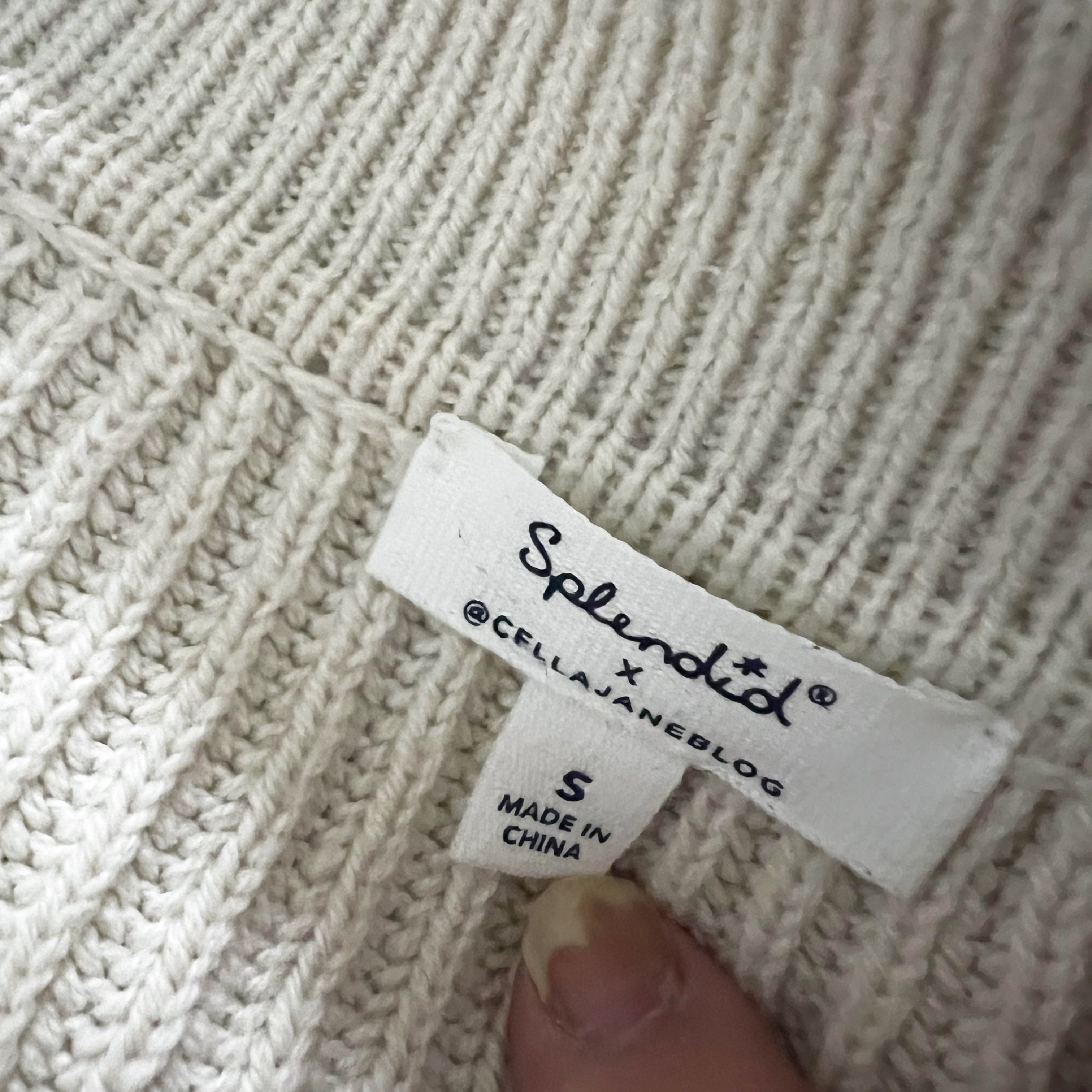 Splendid x Cella Jane Cotton Blend Stretch Knit Stripe Polo Sweater Beige Ivory