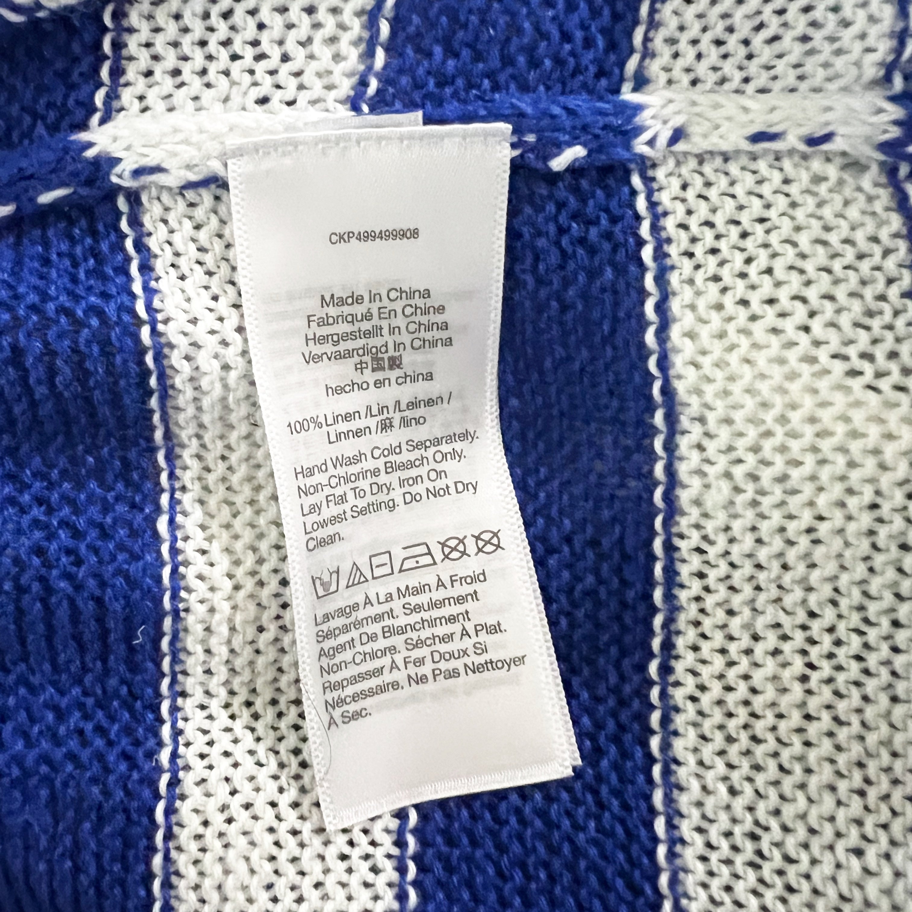 NEW Madewell Linen Knit Stretch V-Neck Pullover Sweater Sapphire Stripe White XS