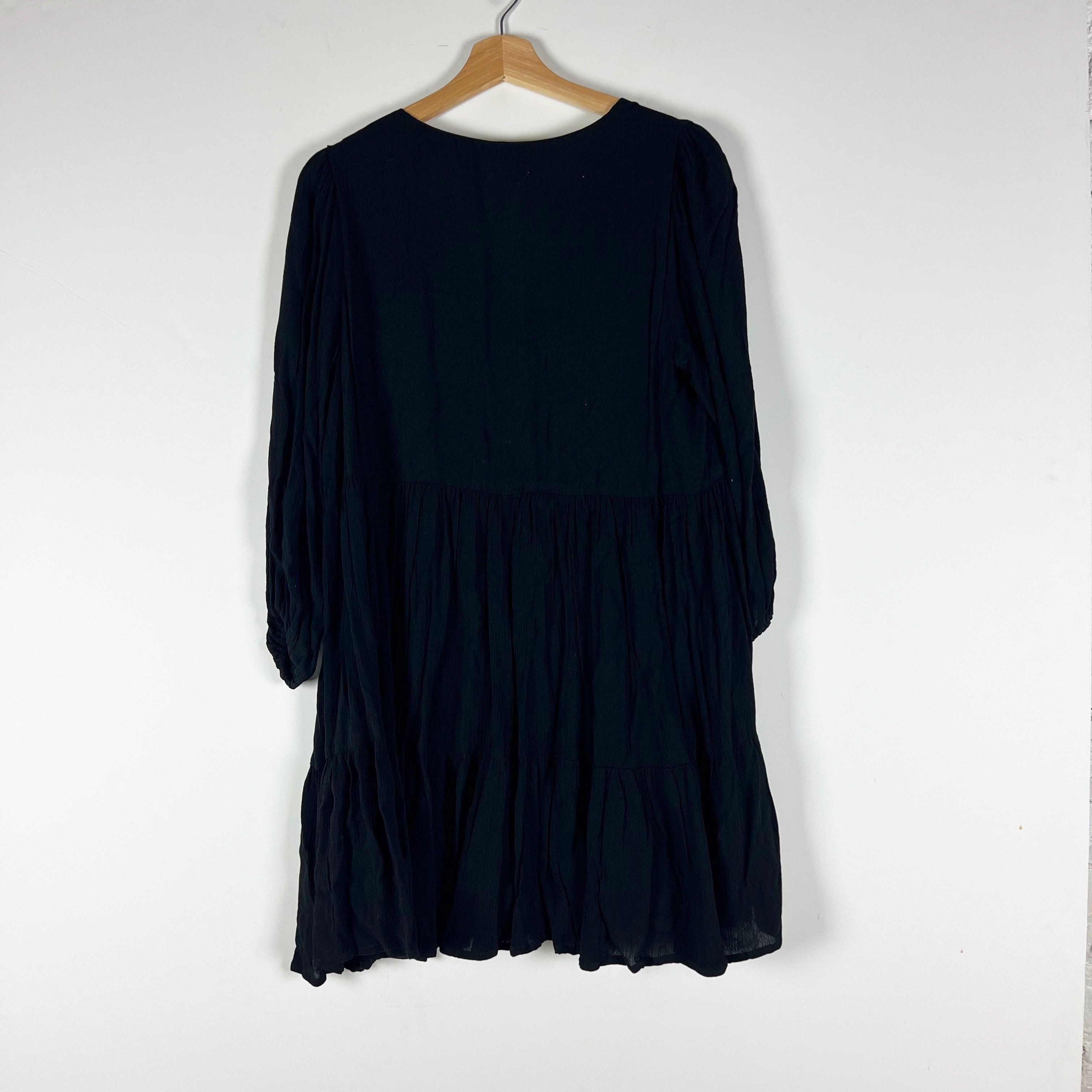 NEW Z Supply V Neck Quarter Sleeve Tiered Pullover Mini Dress Black Small