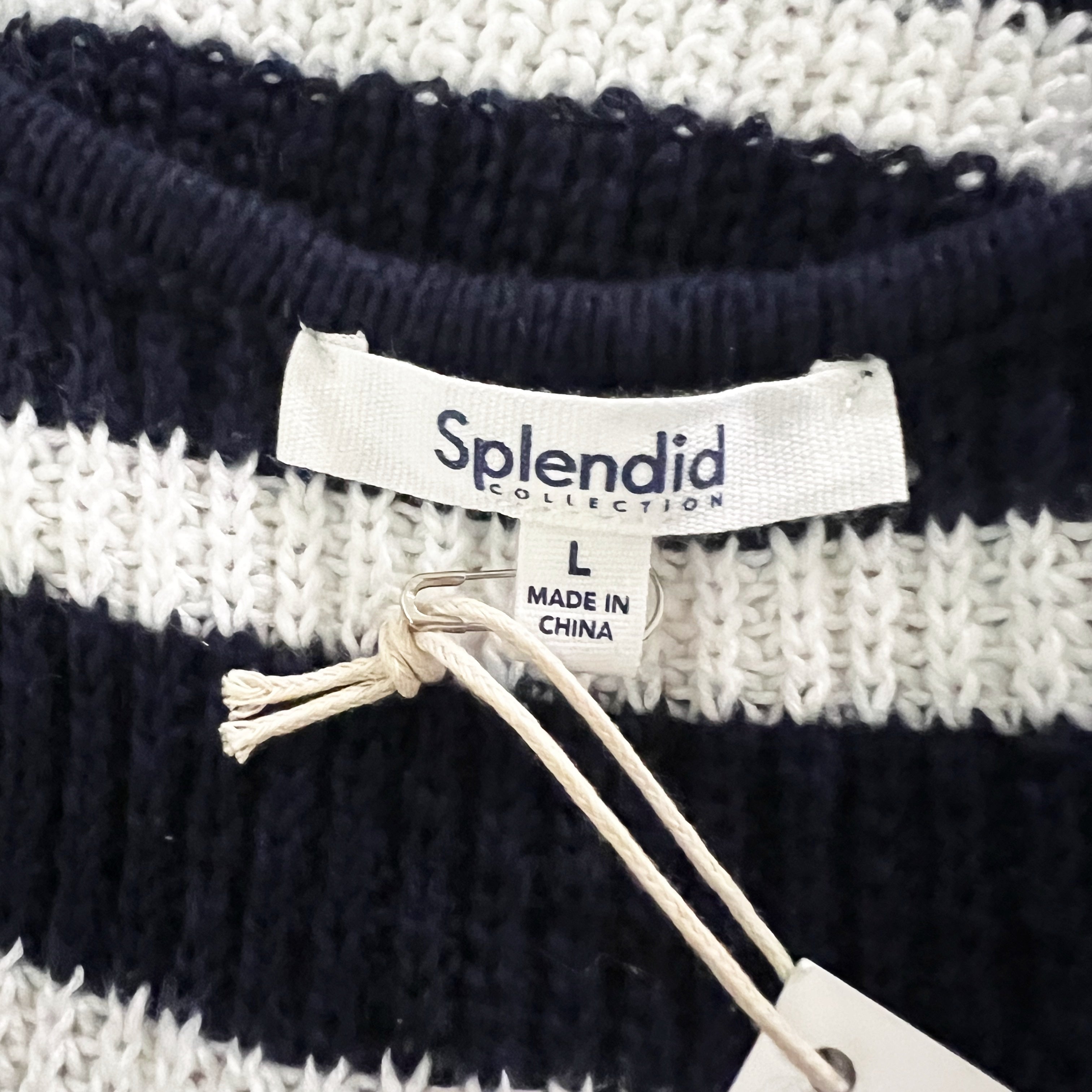 NEW Splendid Collection Cotton V Neck Sleeveless Sweater Knit Tank Top Navy L
