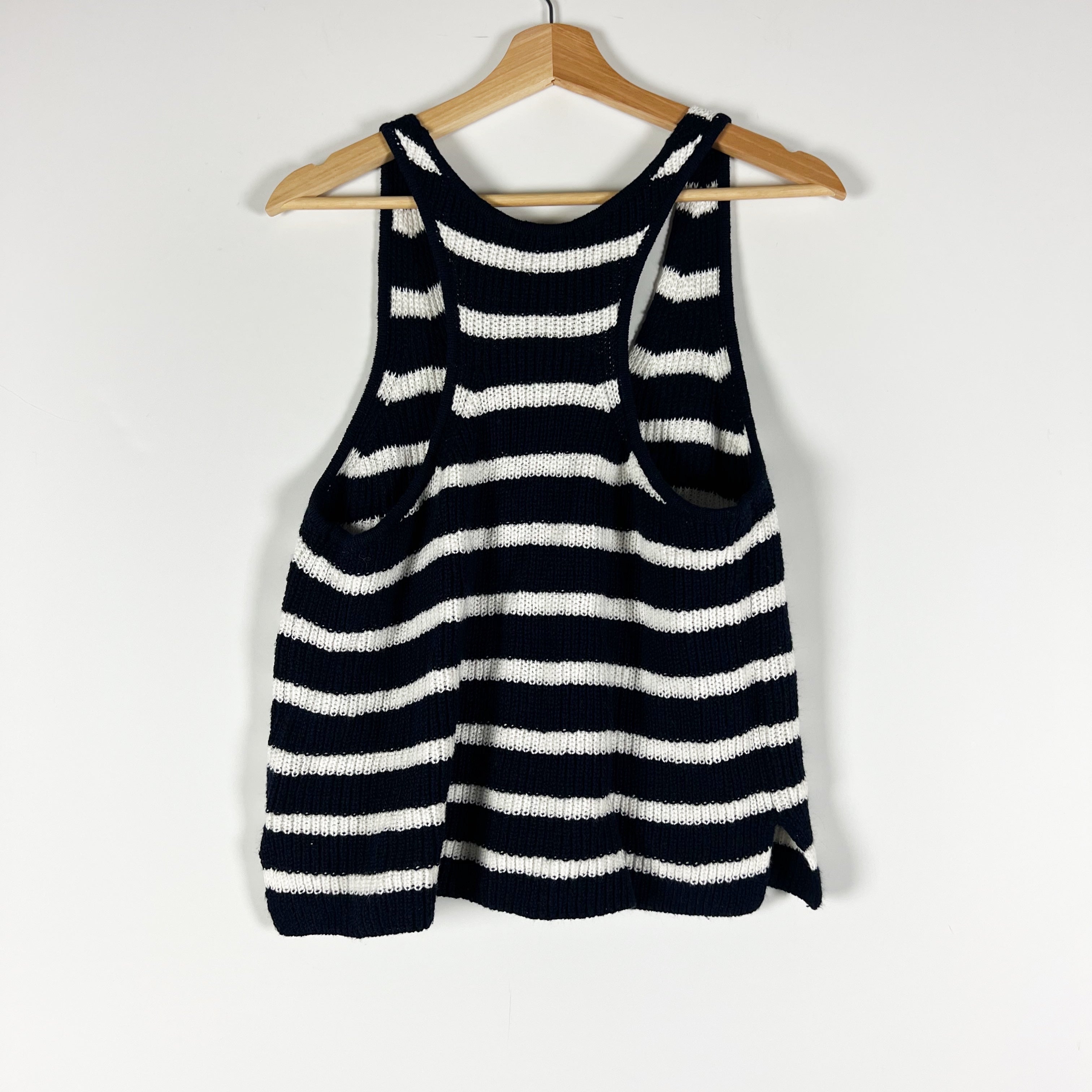 NEW Splendid Collection Cotton V Neck Sleeveless Sweater Knit Tank Top Navy L