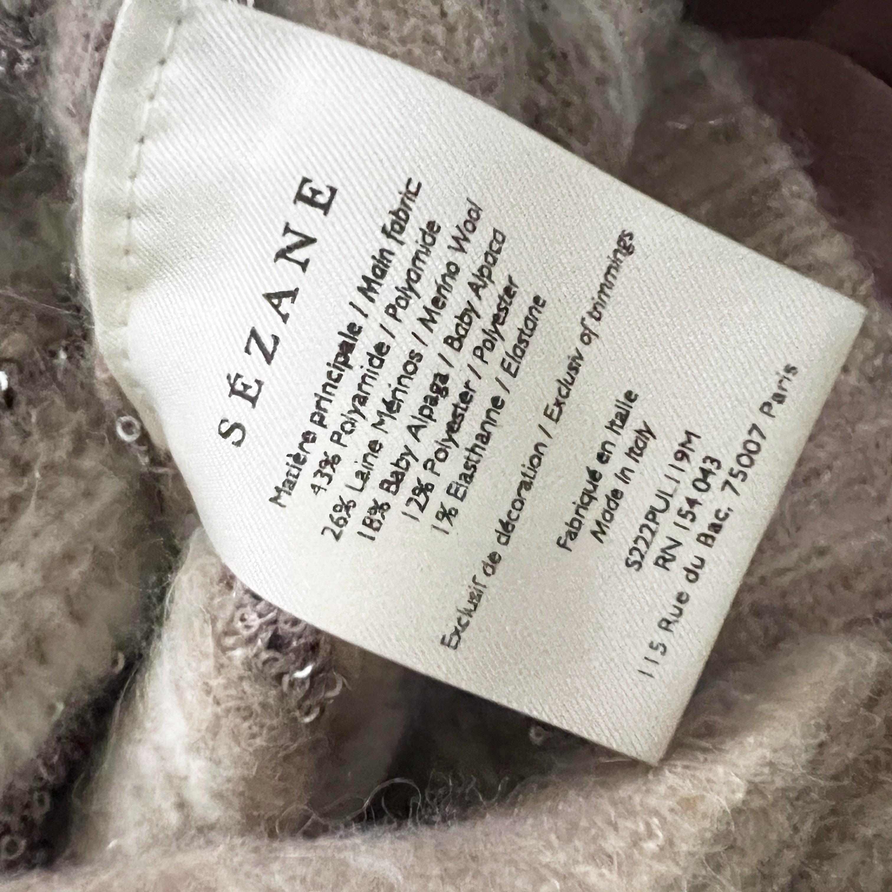 Sezane Hanane Wool Alpaca Blend Stretch Knit Sequin Embellished Sweater Neutral