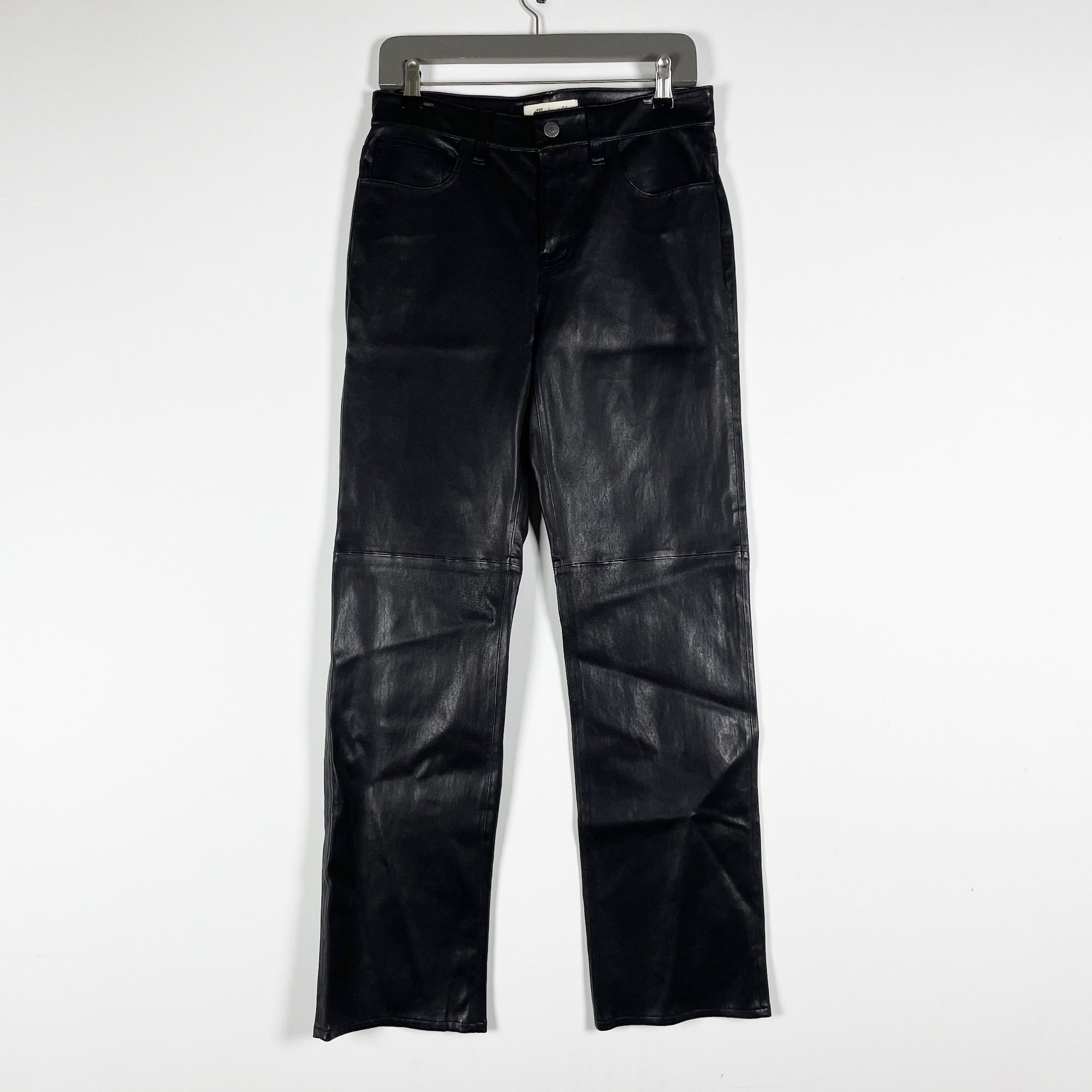NEW Madewell The '90s Straight Mid Rise Pant in Genuine Leather True Black 26