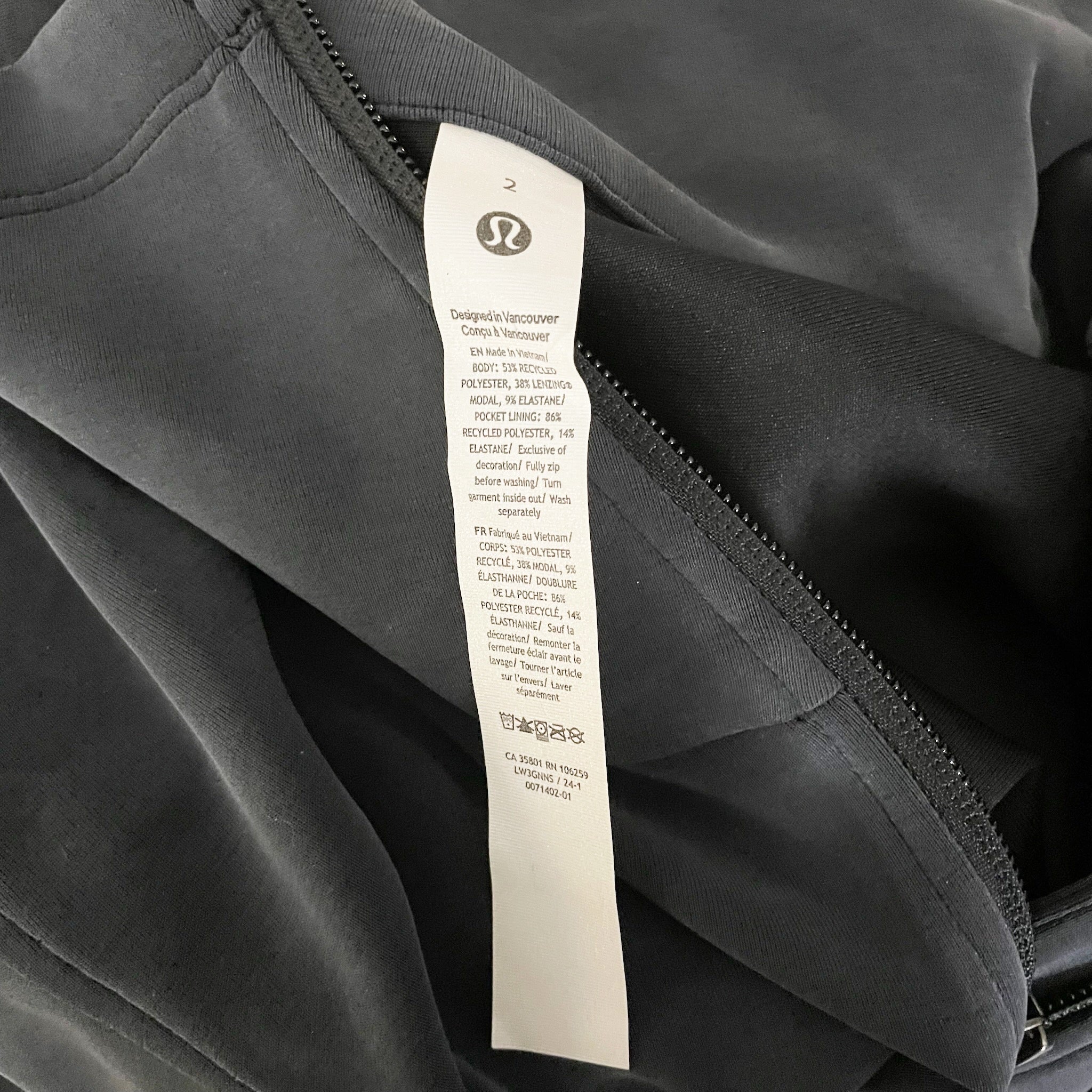 Lululemon Women's Softstreme Cinch Waist Full Zip Jacket Graphite Grey 2