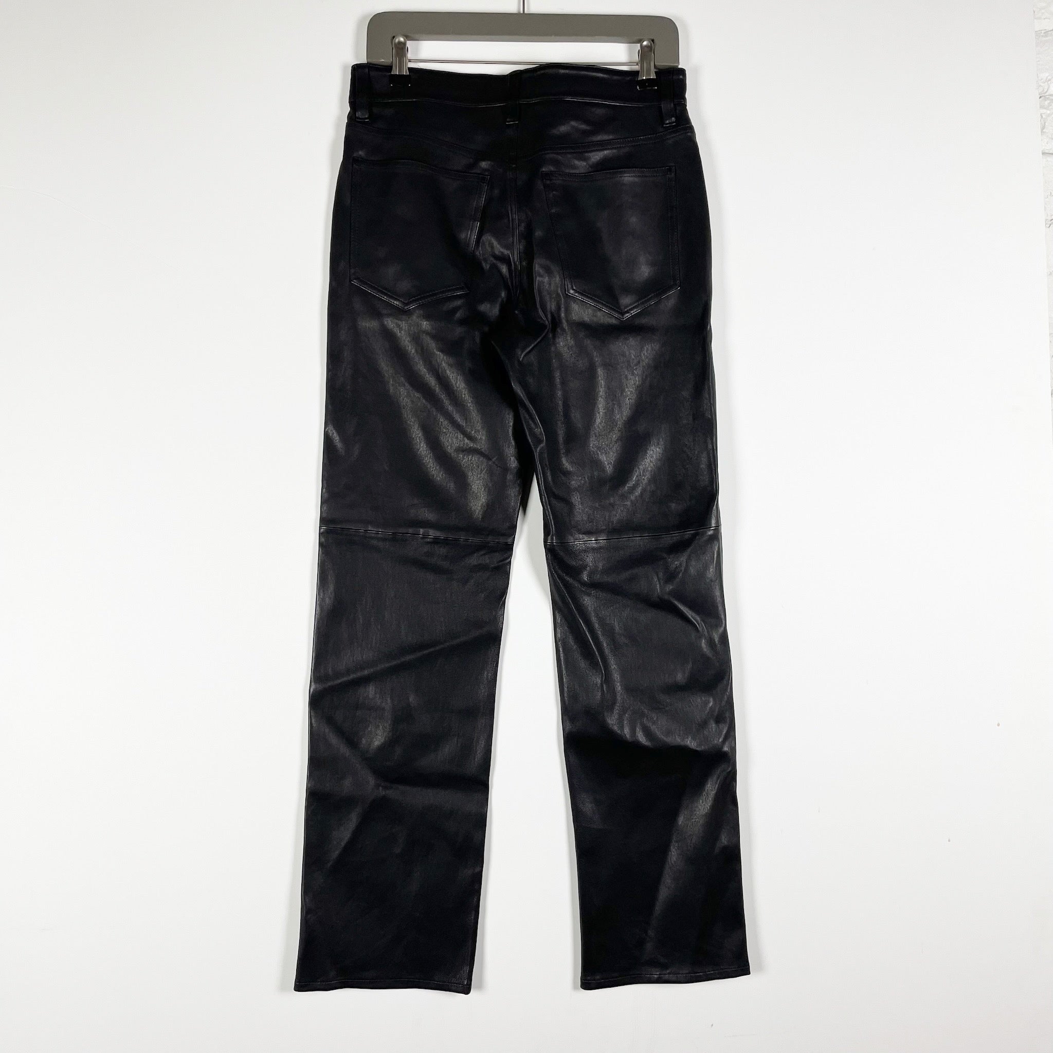 NEW Madewell The '90s Straight Mid Rise Pant in Genuine Leather True Black 26