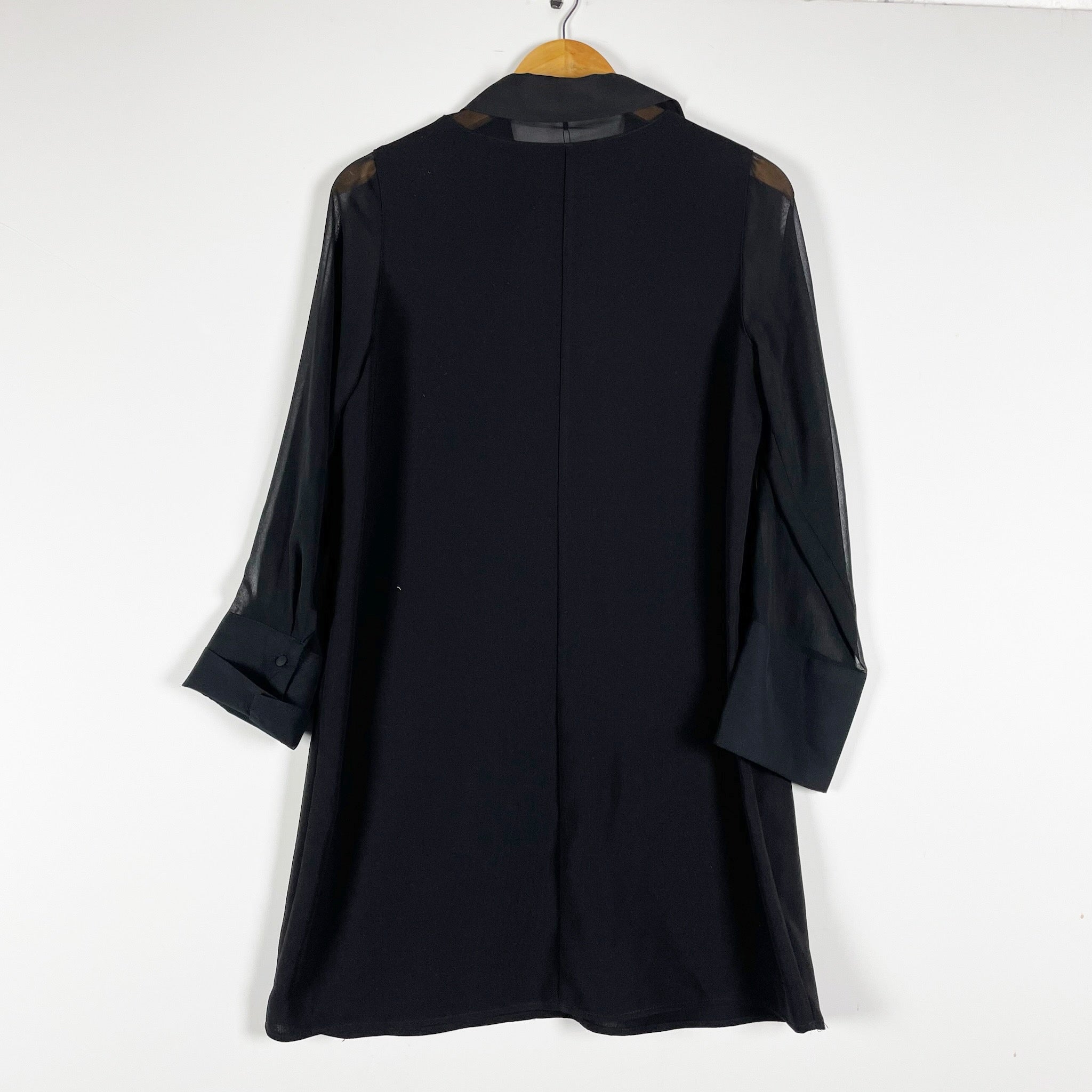 NEW Zara Women's Chiffon Semi Sheer Overlay Collared Long Sleeve Pullover Dress