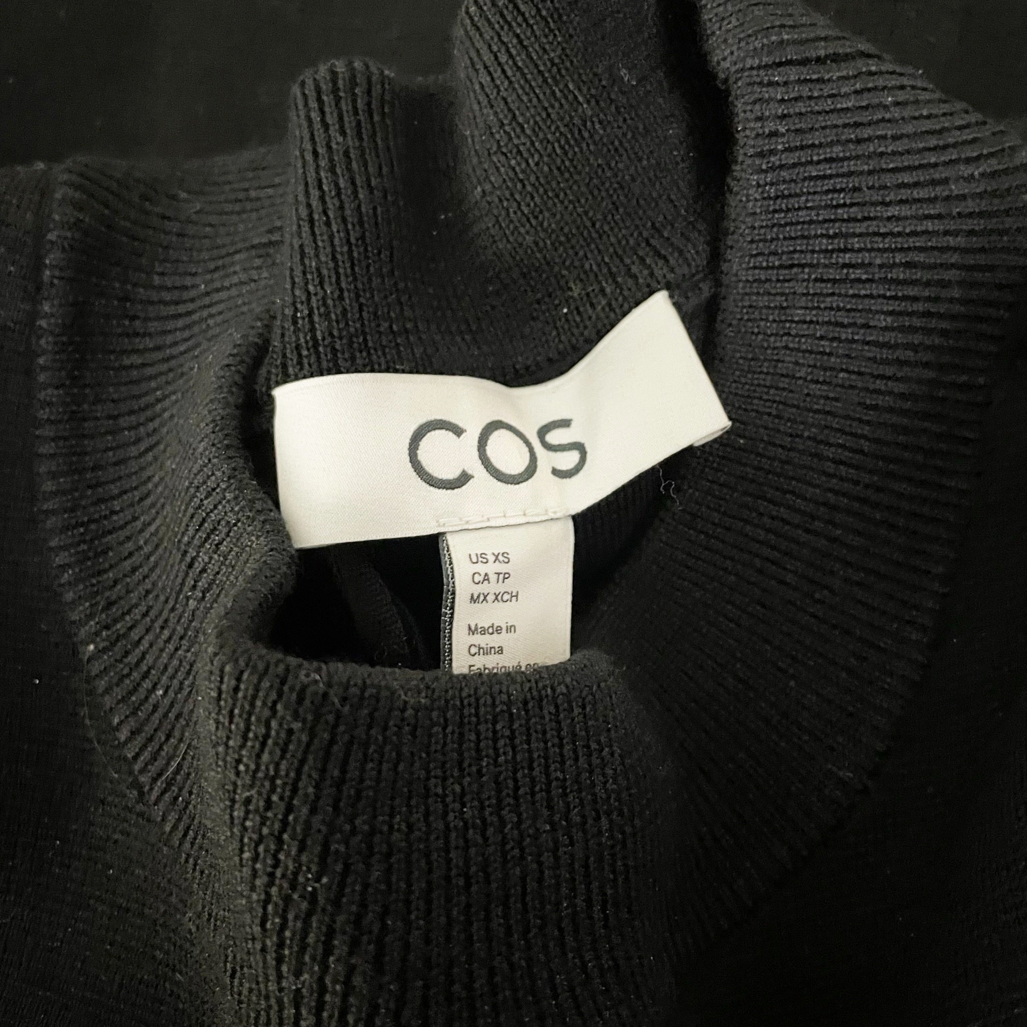 NEW COS Wool Blend Knit Stretch Mock Neck Long Sleeve Pullover Sweater Black XS