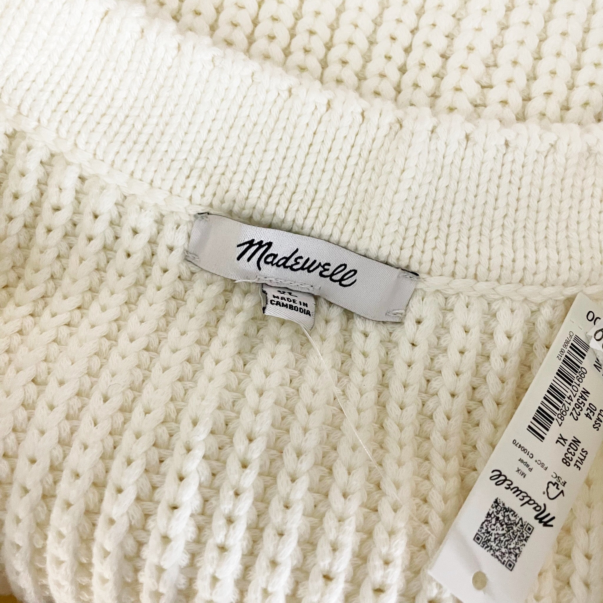 NEW Madewell Cutaway Cotton Blend Knit Sleeveless Sweater Vest Bright Ivory XL