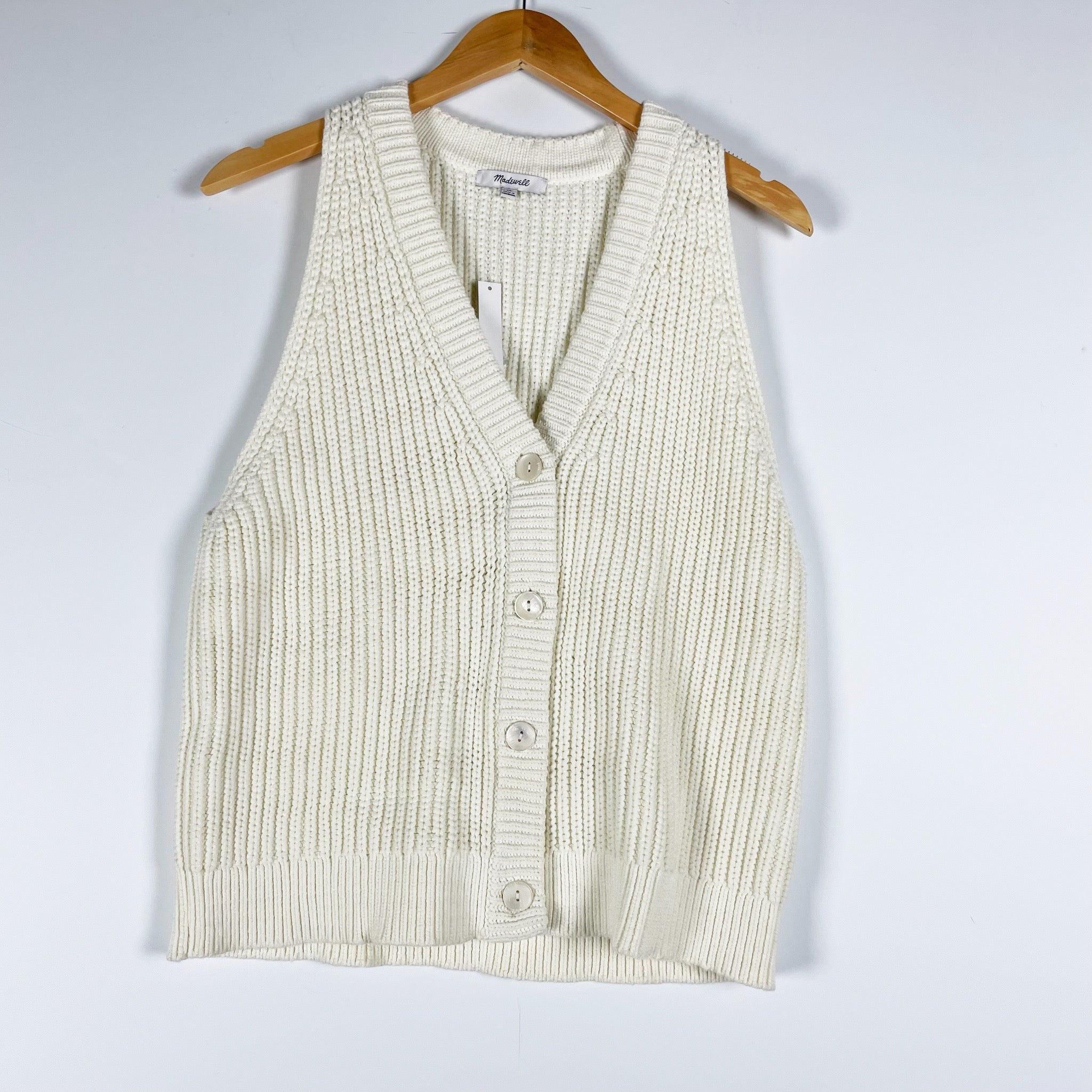 NEW Madewell Cutaway Cotton Blend Knit Sleeveless Sweater Vest Bright Ivory XL