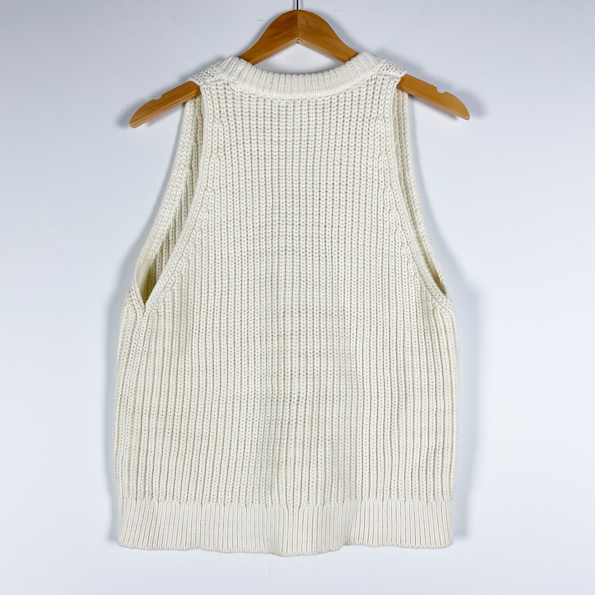 NEW Madewell Cutaway Cotton Blend Knit Sleeveless Sweater Vest Bright Ivory XL