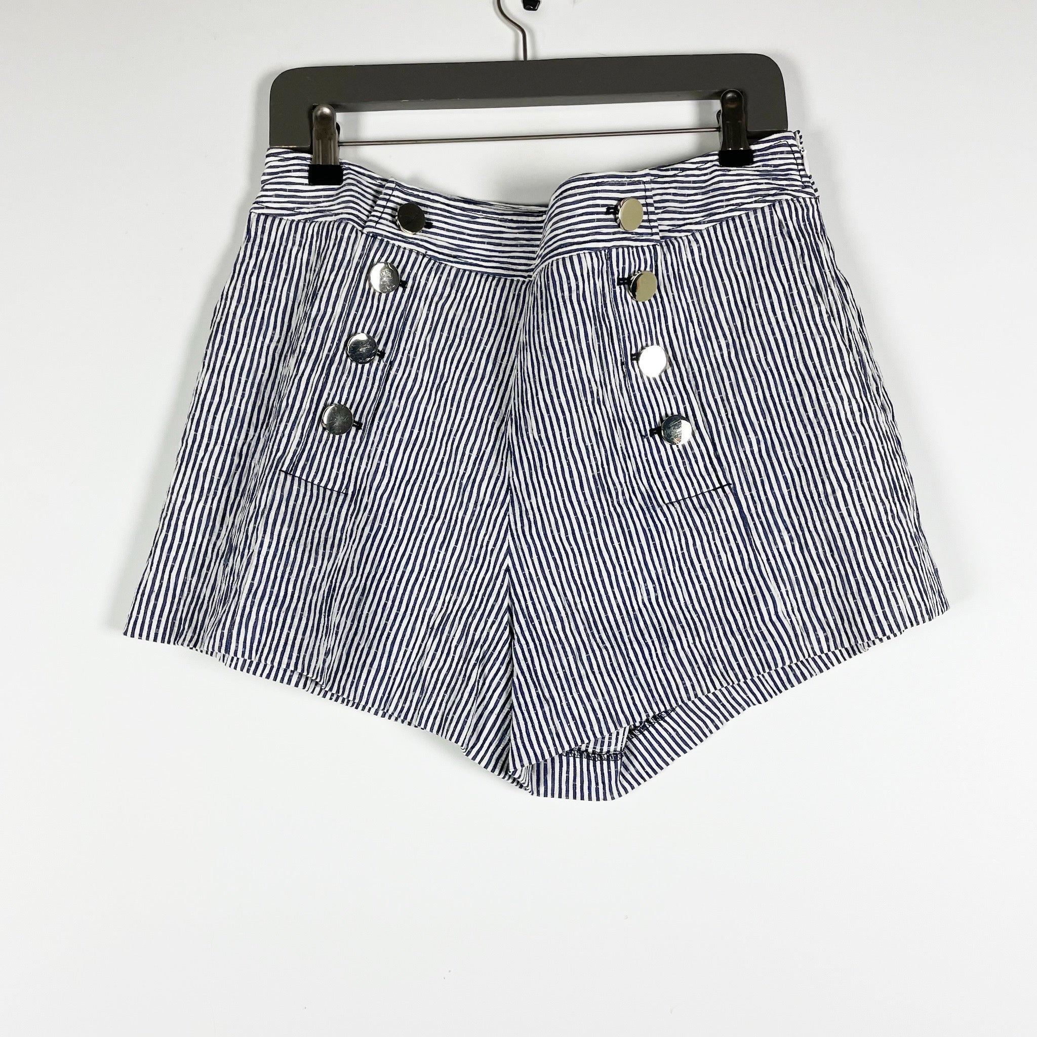 Derek Lam 10 Crosby Robertson Sailor Cotton Stretch Seersucker High Rise Shorts