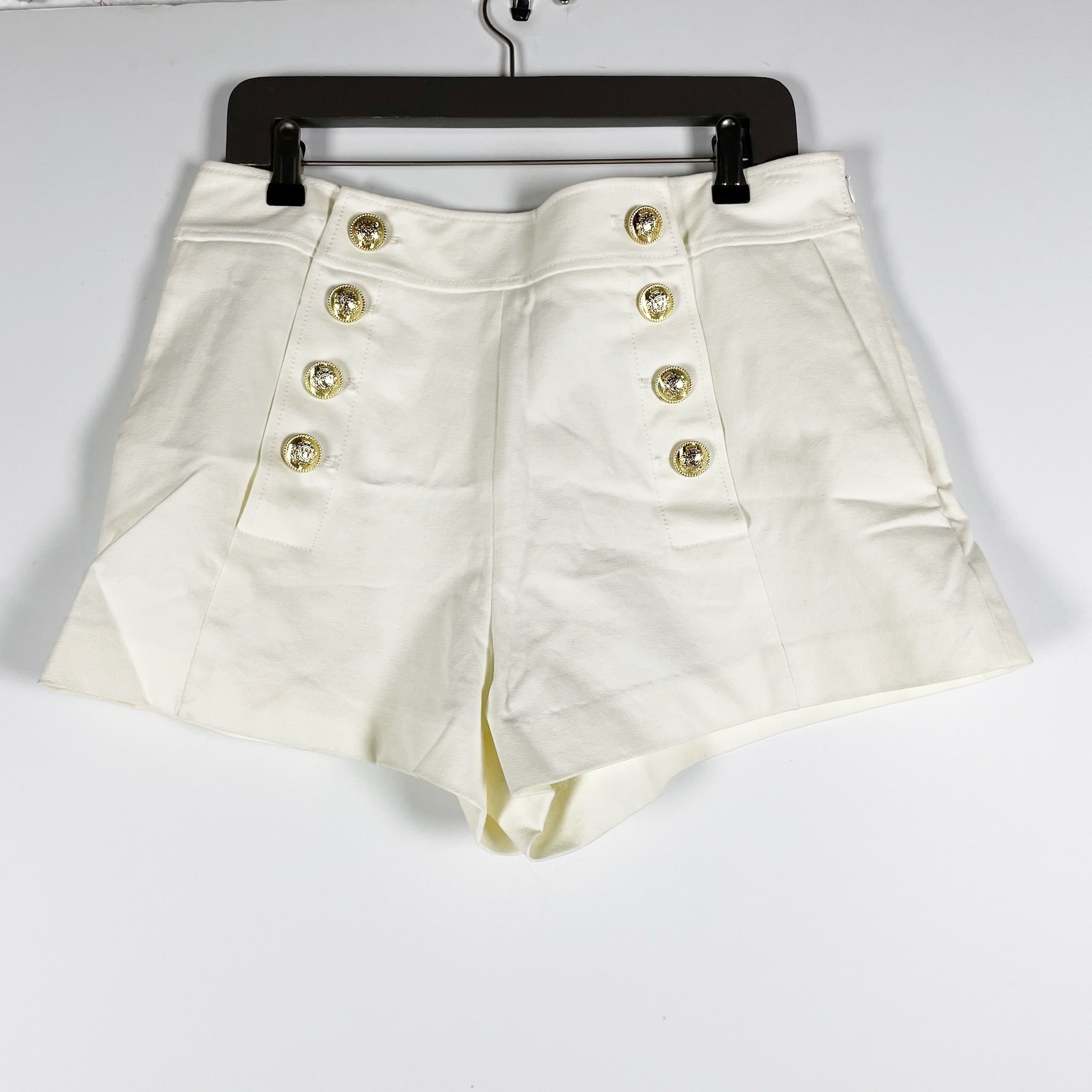Derek Lam 10 Crosby Robertson Sailor Cotton Stretch White Gold High Rise Shorts