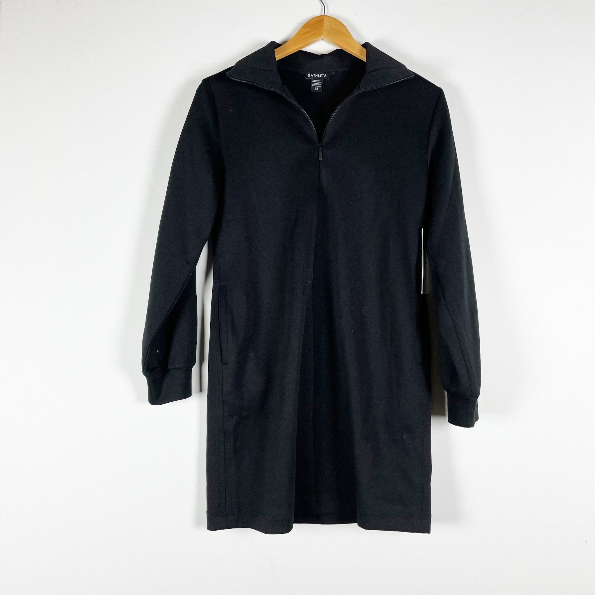 NEW Athleta Allure 1/4 Zip Long Sleeve Pullover Athleisure Mini Dress Black XS