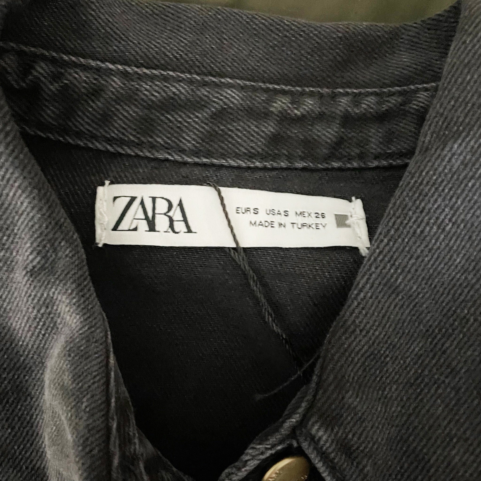 NEW Zara Cotton Studded Embellished Button Front Denim Jean Jacket Gray Small