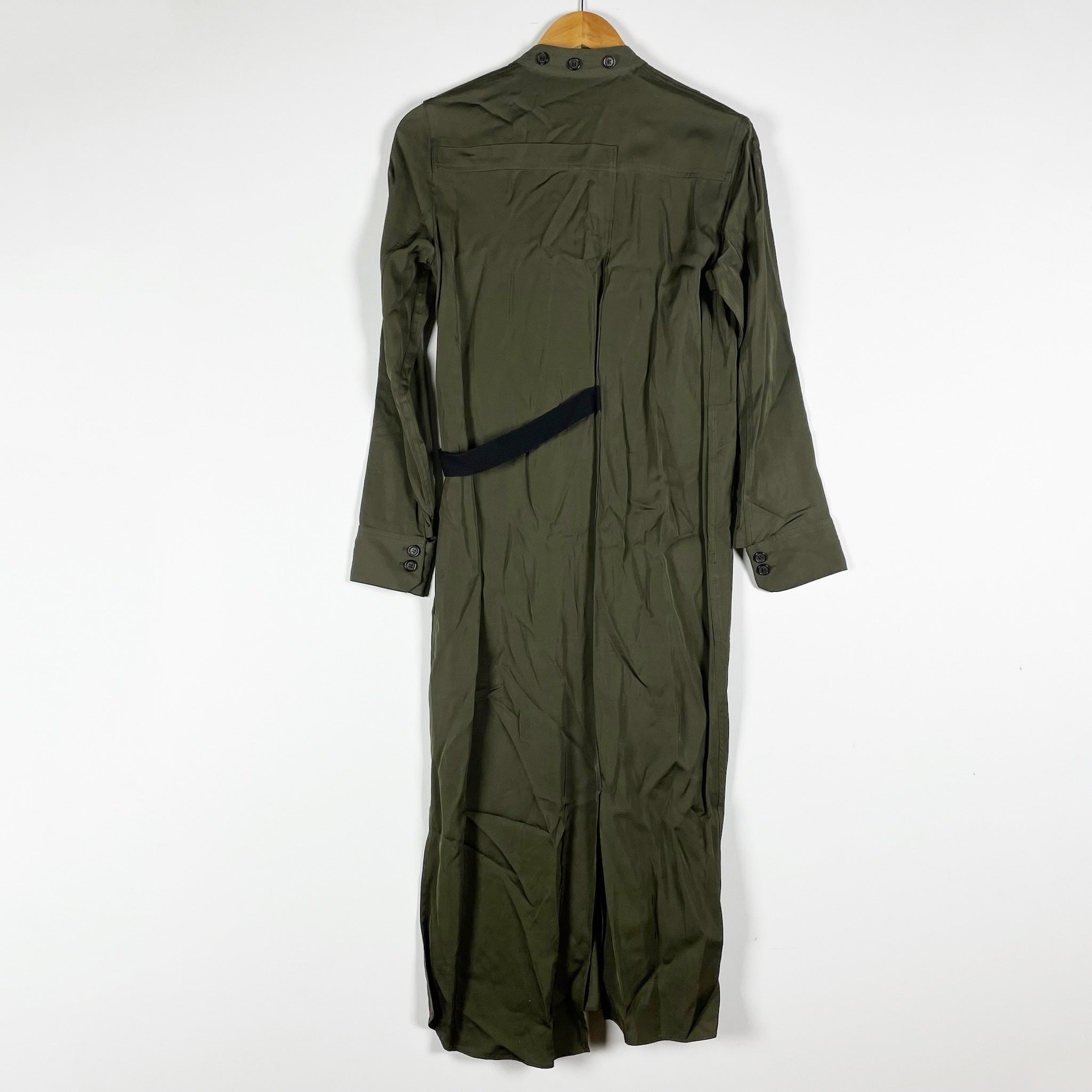 NEW Zara ZW Collection Satin Long Sleeve Pullover Shirt Dress Green Black XS