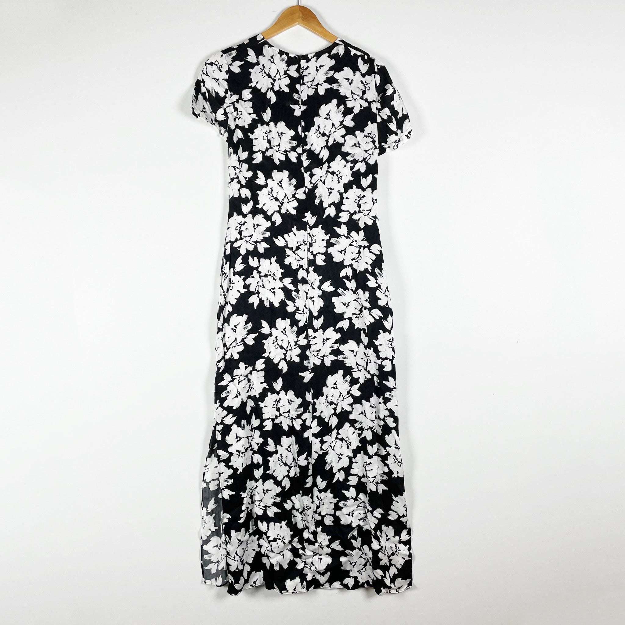 NEW Madewell Maxi T-Shirt Dress In Floral Hammered Satin Lucia Black White Print