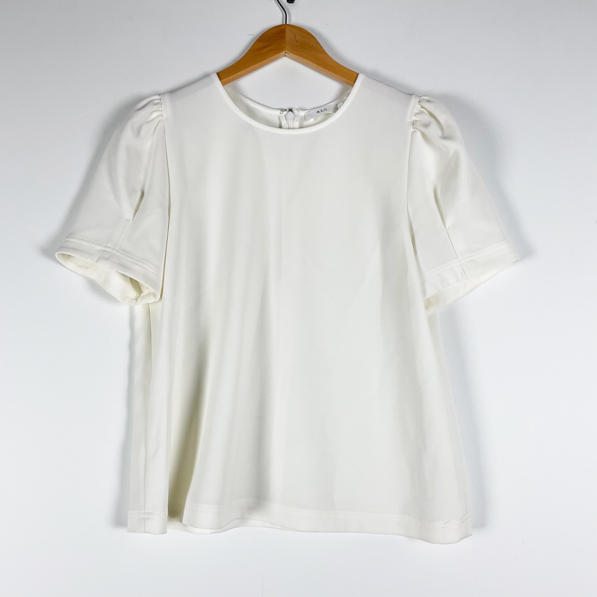 A.L.C. Mariana Puff Short Sleeve Scoop Neck Crepe Chiffon Blouse Shirt Ivory 10